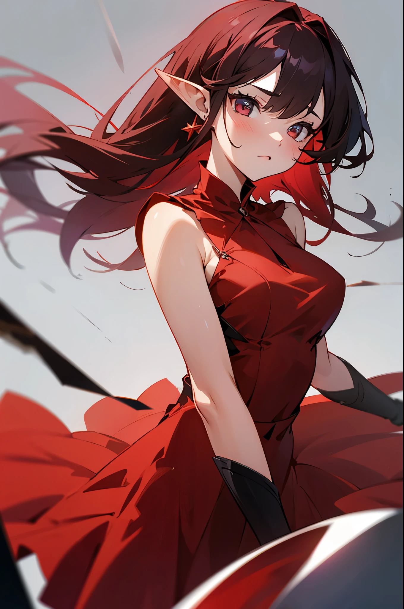 1girl, red dress, pointy ears