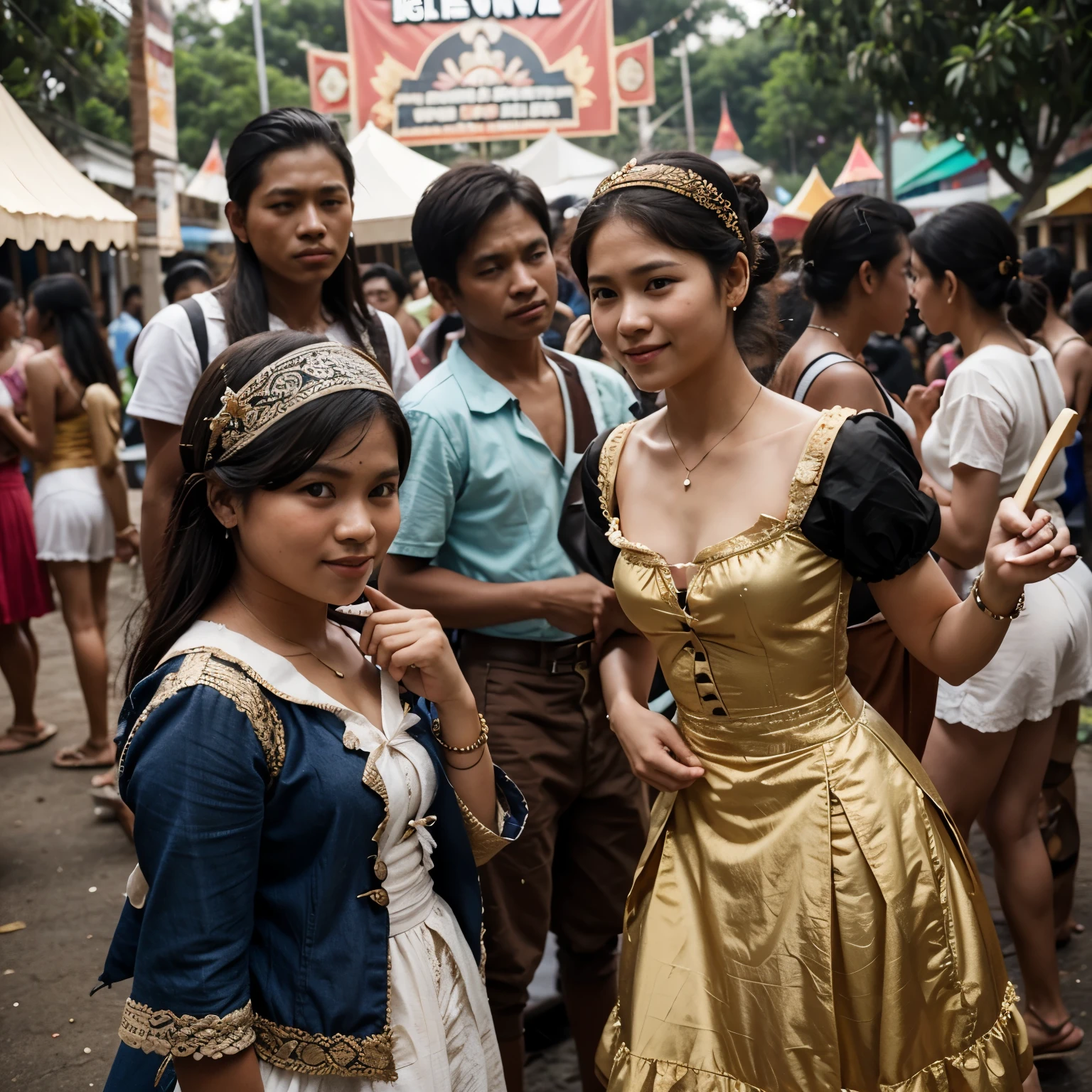 An 1800s carnival in the Philippines with parols and lots of people everywhere