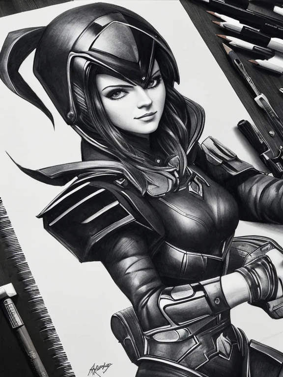 Charcoal pencil drawing, realistic drawing, black and white drawing, 4K, Best quality, a black and white drawing of a woman dressed as a superhero, extremely detailed artegerm, drawn in the style of artegerm, artegerm jsc, artegerm Greg rutkowski _ Greg, Chris Moore. artegerm, artegerm detailed, artegerm 4 k, artegerm style, artegerm. High detail