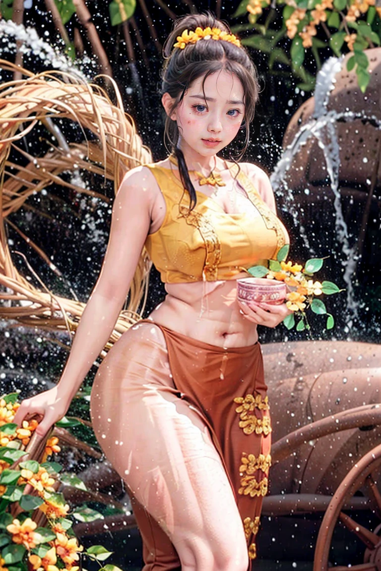 Burma's long-lasting body is full of sensuality, and the beauty of the body outline is too revealing. The long skirt she wears highlights her high hips. The beauty under the dress is so beautiful that the eye can see. She wears bright yellow flowers, smiles and water.