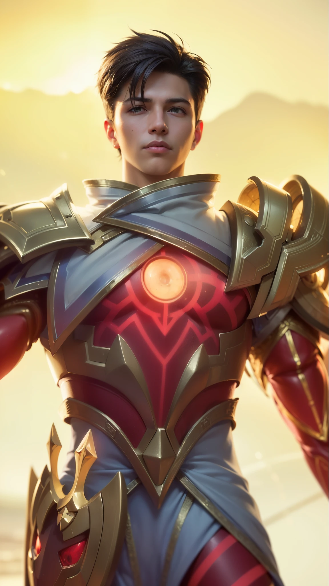 a close up of a person in a suit with a glowing light, 8 k hd wallpaperjpeg artifact, 8k hd wallpaperjpeg artifact, artgerm detailed, fantasy rpg symmetrical portrait, paladin golden armor, guildwar artwork, extremely detailed artgerm, kaladesh concept art. mechanical, dressed in light armor, masterpiece, ((perfect eyes)) best quality, (semirealism:1.9), beautiful lighting, (extremely detailed CG unity 4k fhd wallpaper), High Detail, Sharp focus, dramatic outdoors, 1 boy ,19 years old, light yellow eyes, 8k, ultra hd, ultra detailed texture, hyper realistic, masterpiece, detailed texture, detailed face, detailed skin, detailed lighting, (photorealistic:1.5), best quality, beautiful lighting, cinematic lighting, professional lighting, ultra highres, realistic, detailed hair, real hair, high quality, (realskin:1.5), extremely detailed, finely detail, ultra-detailed