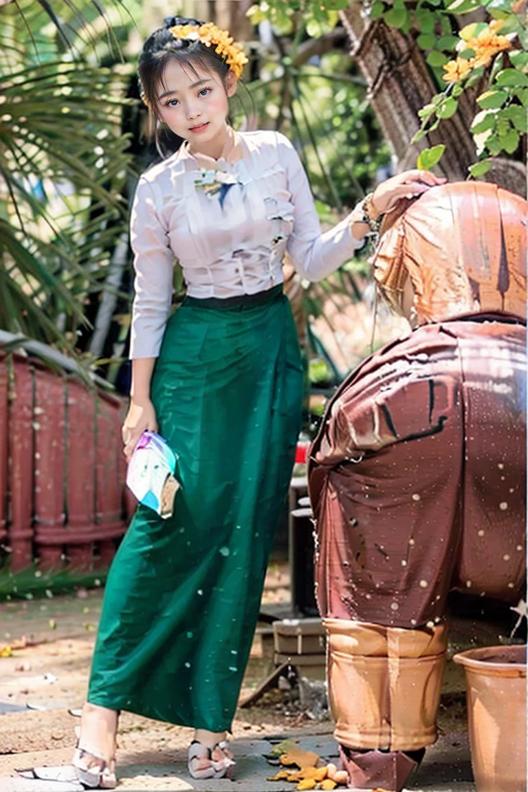 Burma's long-lasting body is full of sensuality, and the beauty of the body outline is too revealing. The long skirt she wears highlights her high hips. The beauty under the dress is so beautiful that the eye can see. She wears bright yellow flowers, smiles and water.