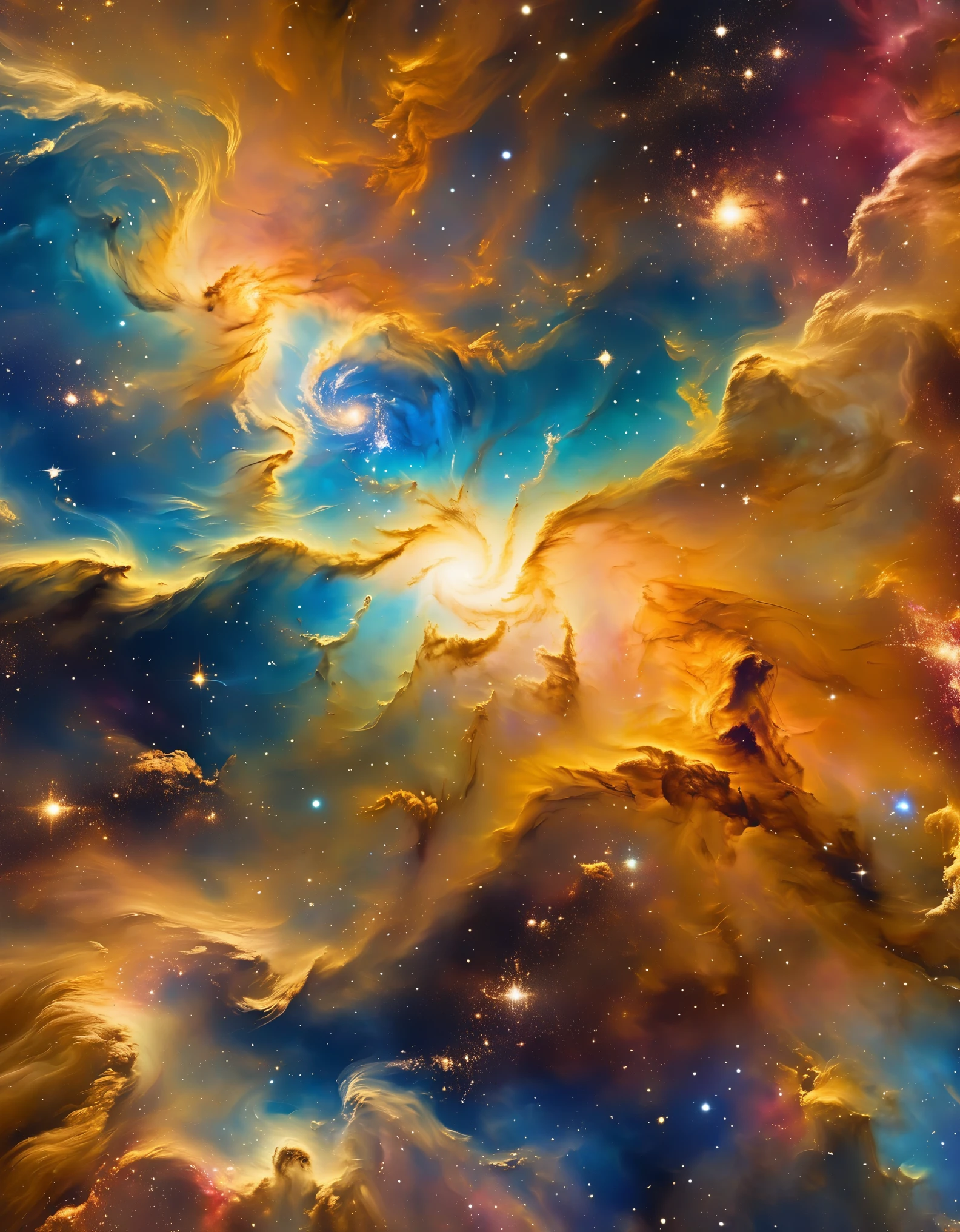 cosmic nebula, with swirling colors and mesmerizing patterns in deep space ,Galaxy,golden