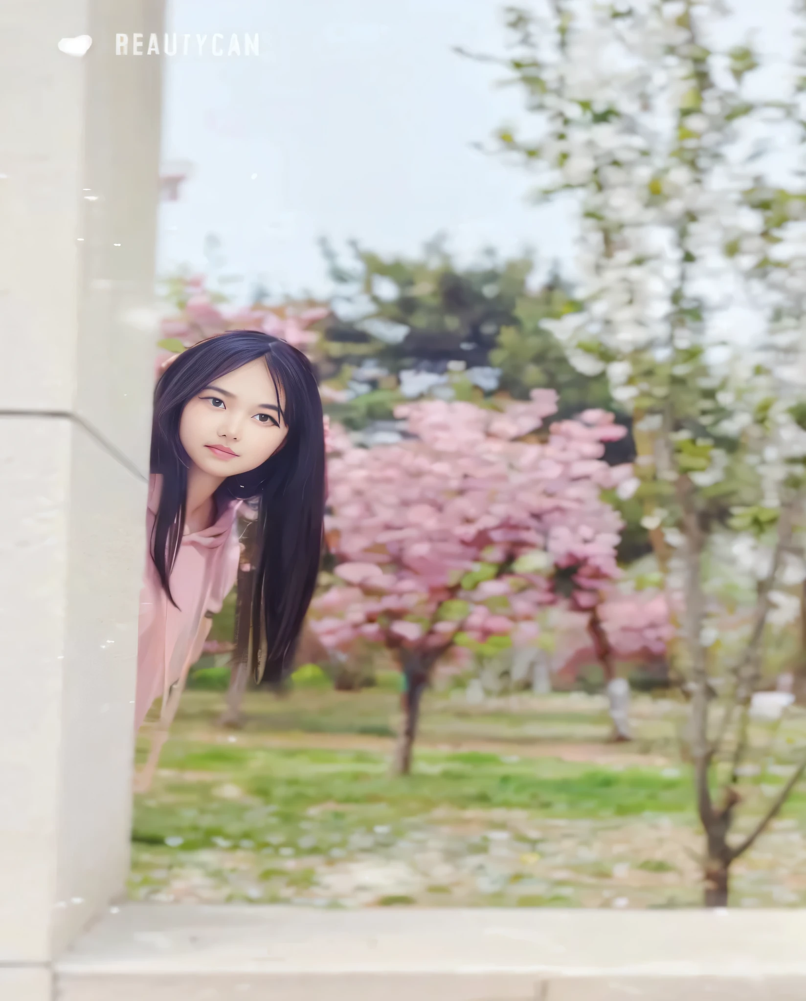 araFed woman in pink dress looking out oF a window, 8k 50mm ISO 10, xintong chen, li zixin, Photos taken with Canon 5D, jinyiwei, F / 1. 9 6. 8 1 mm large 4 0, long hair, wenFei ye, 8k selFie photograph, asian girl long hair