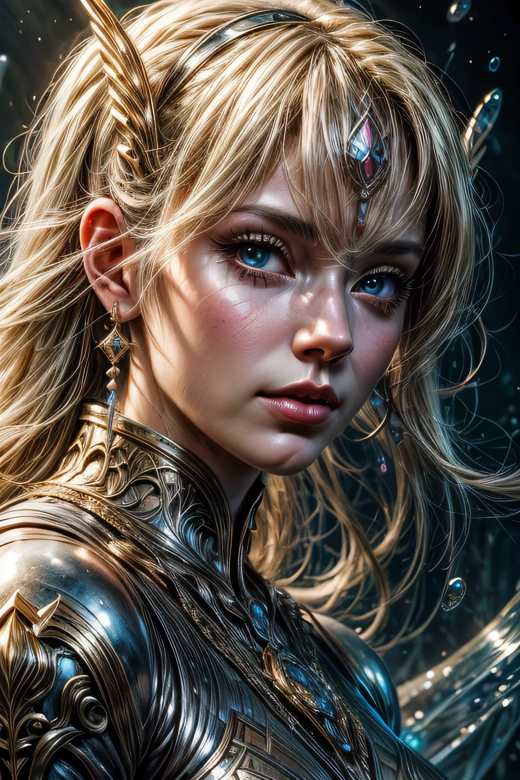 Painting of a woman in a dress blowing bubbles, Barbaric and WLOP, airy bubbles, Moebius + Barbaric + WLOP, dreamy and detailed, intricate WLOP, Close-up fantasy using water magic, fairy tale artwork, Fairy tale drawings, In the style of Anna Dittmann, WLOP art, realistic fantasy paintings, Art Germ Julie Bell Beeple, (((close up of face)))、sexy