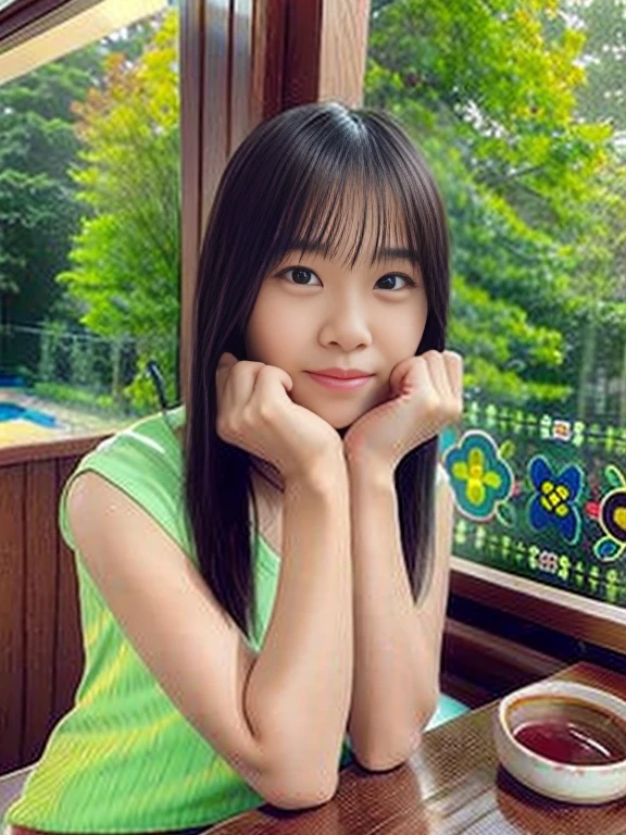 (8K、Highest quality、masterpiece:1.2)、White, pink and light blue outfit、Very detailed、Ultra-high resolution、Eat sweets、Eat lunch、Eating strawberries、Eat rice balls、((Three girls enjoying chatting))、Beautifully detailed face、(Slim waist) :1.3)、Beautiful and detailed skin、Skin Texture、Floating Hair、((Wet with sweat))、Human whole body、ponytail、Tennis club、((Childish smile、Sitting))、、Sit on the grass