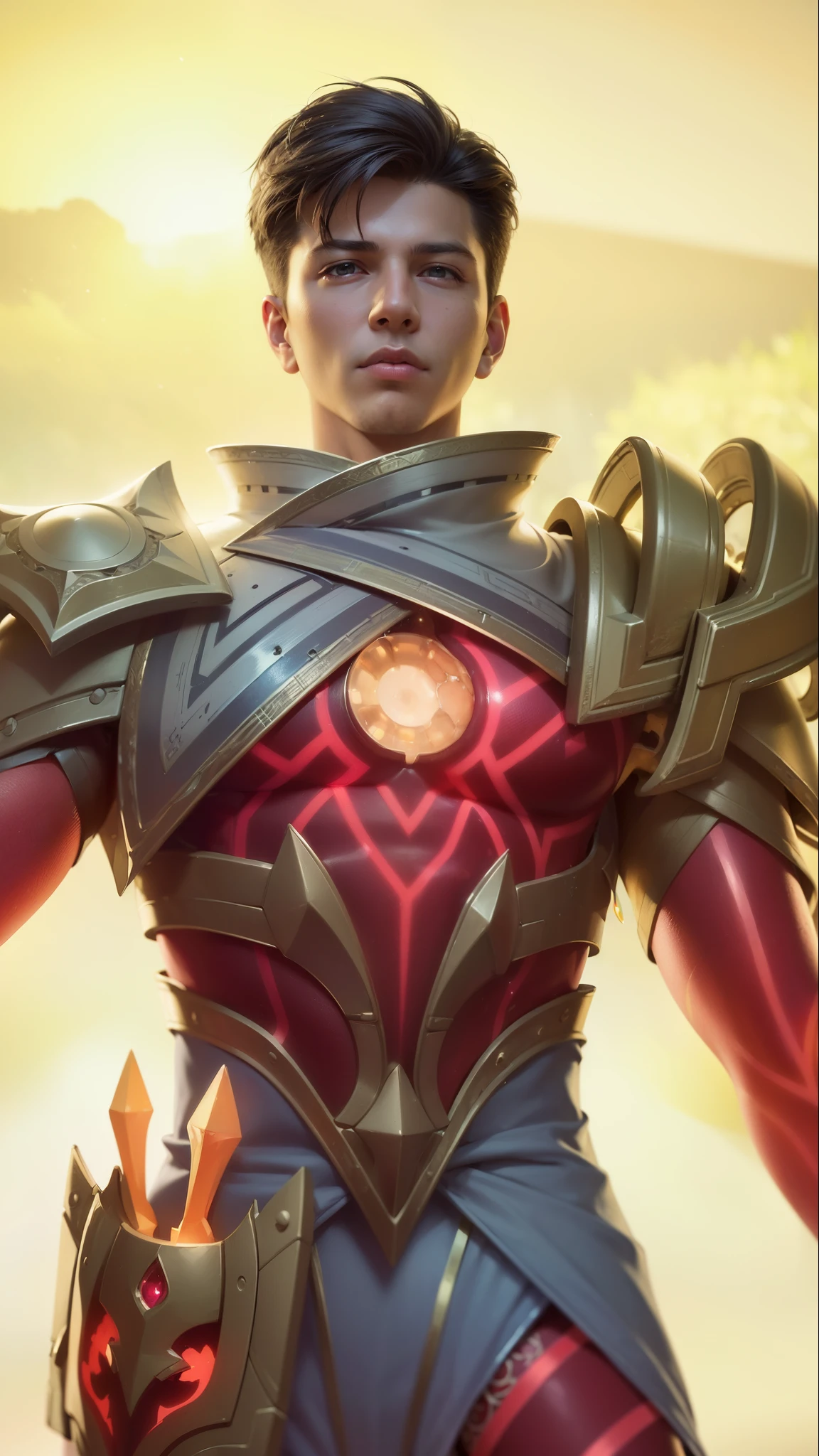 a close up of a boy in a suit with a glowing light, 8 k hd wallpaperjpeg artifact, 8k hd wallpaperjpeg artifact, artgerm detailed, fantasy rpg symmetrical portrait, paladin golden armor, guildwar artwork, extremely detailed artgerm, kaladesh concept art. mechanical, dressed in light armor, masterpiece, ((perfect eyes)) best quality, (semirealism:1.9), beautiful lighting, (extremely detailed CG unity 4k fhd wallpaper), High Detail, Sharp focus, dramatic outdoors, 1 boy ,19 years old, light yellow eyes, 8k, ultra hd, ultra detailed texture, hyper realistic, masterpiece, detailed texture, detailed face, detailed skin, detailed lighting, (photorealistic:1.5), best quality, beautiful lighting, cinematic lighting, professional lighting, ultra highres, realistic, detailed hair, real hair, high quality, (realskin:1.5), extremely detailed, finely detail, ultra-detailed
