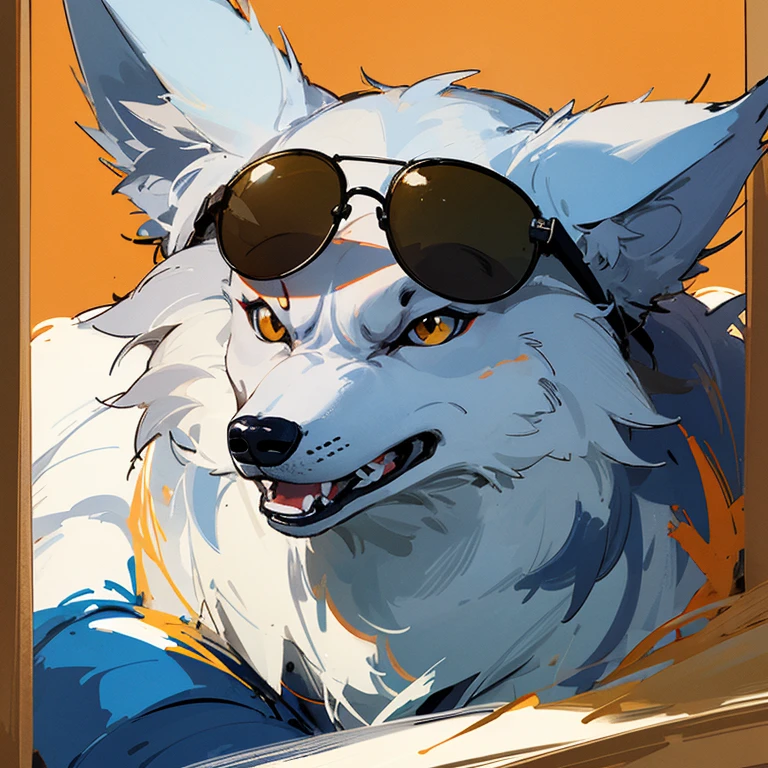 ((highest quality)), ((masterpiece)), (Wolf), perfect face,sunglasses,wink