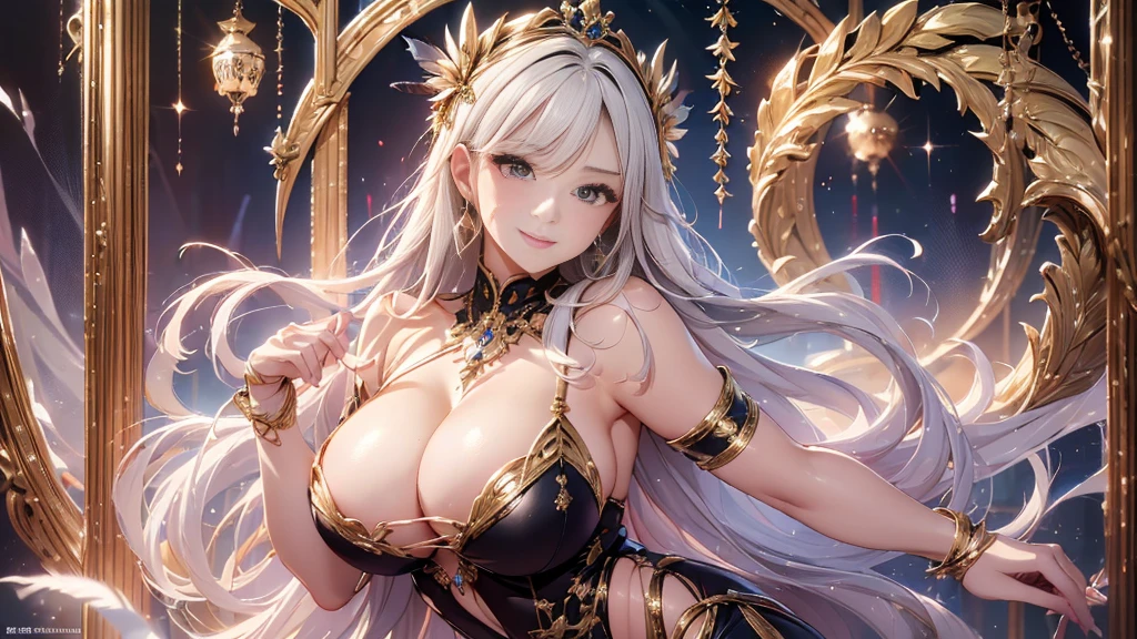 過去最高のmasterpiece、beautiful美しさ, 3D, rich, blonde, skirt, stockings, high heels, star、(Highly detailed CG Unity 8K wallpaper),(masterpiece), (highest quality), (Super detailed), (Best Work),(best shadow),  (8K,Raw photo),mature woman、sensual curves、お尻のmasterpiece, full body shot, beautiful女性, enchanting smile, thick lips, plump lips, looking at the viewer, provocative expression, beautiful髪型, cleavage, Plump、curvy hips、attractive face、sexy dress、an inviting gaze、expression of emotions、(((long dress)))、gorgeous accessories 、big breastsの女性, golden hair, colored feather, metal ornaments, colored flowers, particle, light, (1 girl:1.3),(fractal art:1.1),(colorful:1.1)、(flowers:1.3),most detailed,(tangled:1.2), (dynamic pose), (abstract background:1.3), (shiny skin), (lots of colors :1.4), ,(earrings:1.4), (feather:1.4),masterpiece, highest quality, Super detailed, 30~40 years, full body shot, beautiful 、different hairstyles，gold headband，plump breasts，greek clothing，Tulle covers the chest，perfect balance, Costume details，cinematic lighting, high detail, openwork decoration，(((colorfulな最高級ドレス)))、(((解剖学的に正しいbody))) ,big breasts,cowboy shot, (((1 girl))), perfect face, (((highest quality))), (Super detailed), detailed face and eye, (alone), High resolution、beautifuleye,(((sexy pose)))、(((整ったbig breasts)))、((beautiful eye))、luxury、(((超High resolution)))、(((detailed description)))、(((ぽっちゃりbody型)))、(((解剖学的構造に一致したbodyの部位)))、beautiful長いまつ毛、バランスのとれたbody型,The legs and arms are just the right size.、Fishnet tights、glamorous、(((Clear white and black eye)))、lipstick、Sparkling、(Undistorted face, eye, body)、jewelry、gem、(長くカールしたbeautifulまつ毛)、(((バランス良いbeautiful胸)))、(transparent, Exquisite skin:1.2)、(((完璧なglamorousボディー)))、actress face、Super beautiful、cute smile、Healing beauty、Flower Shower、(((完璧なeye)))、realistic representation、super sexy、shiny、glamorous、double eyelids、Excellent shadow correction、(((ぼやけていないeye)))、(((Plump face)))、cute face 、(((shiny輝く肌))) 、(((華やかなlong dress)))、，(((手の込んだ装飾のlong dress)))、(((最高級のlong dress)))、Soft smile、clear eyes、（((wear a lace shawl)))、wearing a dress、