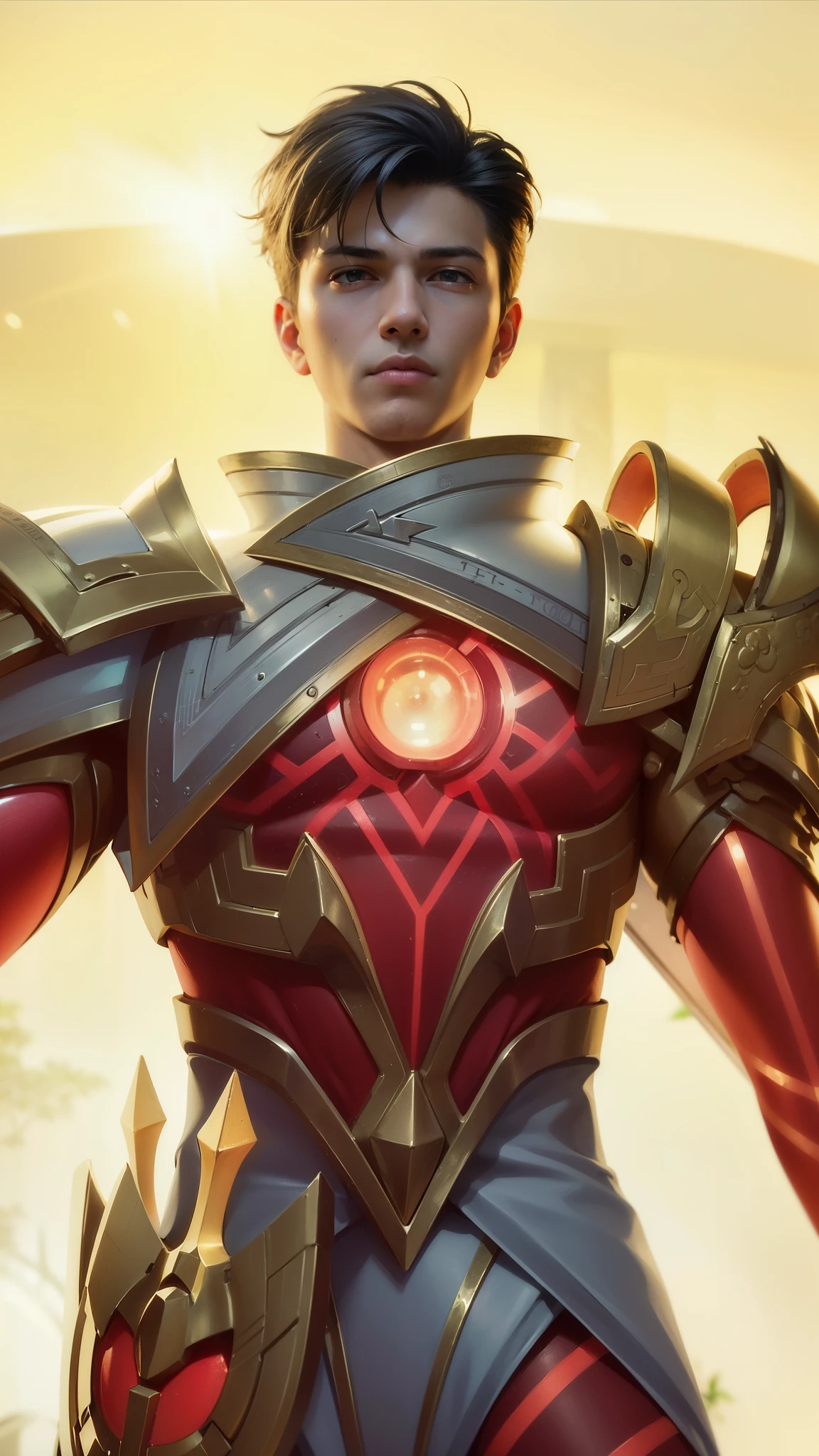 a close up of a boy in a suit with a glowing light, 8 k hd wallpaperjpeg artifact, 8k hd wallpaperjpeg artifact, artgerm detailed, fantasy rpg symmetrical portrait, paladin golden armor, guildwar artwork, extremely detailed artgerm, kaladesh concept art. mechanical, dressed in light armor, masterpiece, ((perfect eyes)) best quality, (semirealism:1.9), beautiful lighting, (extremely detailed CG unity 4k fhd wallpaper), High Detail, Sharp focus, dramatic outdoors, 1 boy ,19 years, light yellow eyes, 8k, ultra hd, ultra detailed texture, hyper realistic, masterpiece, detailed texture, detailed face, detailed skin, detailed lighting, (photorealistic:1.5), best quality, beautiful lighting, cinematic lighting, professional lighting, ultra highres, realistic, detailed hair, real hair, high quality, (realskin:1.5), extremely detailed, finely detail, ultra-detailed