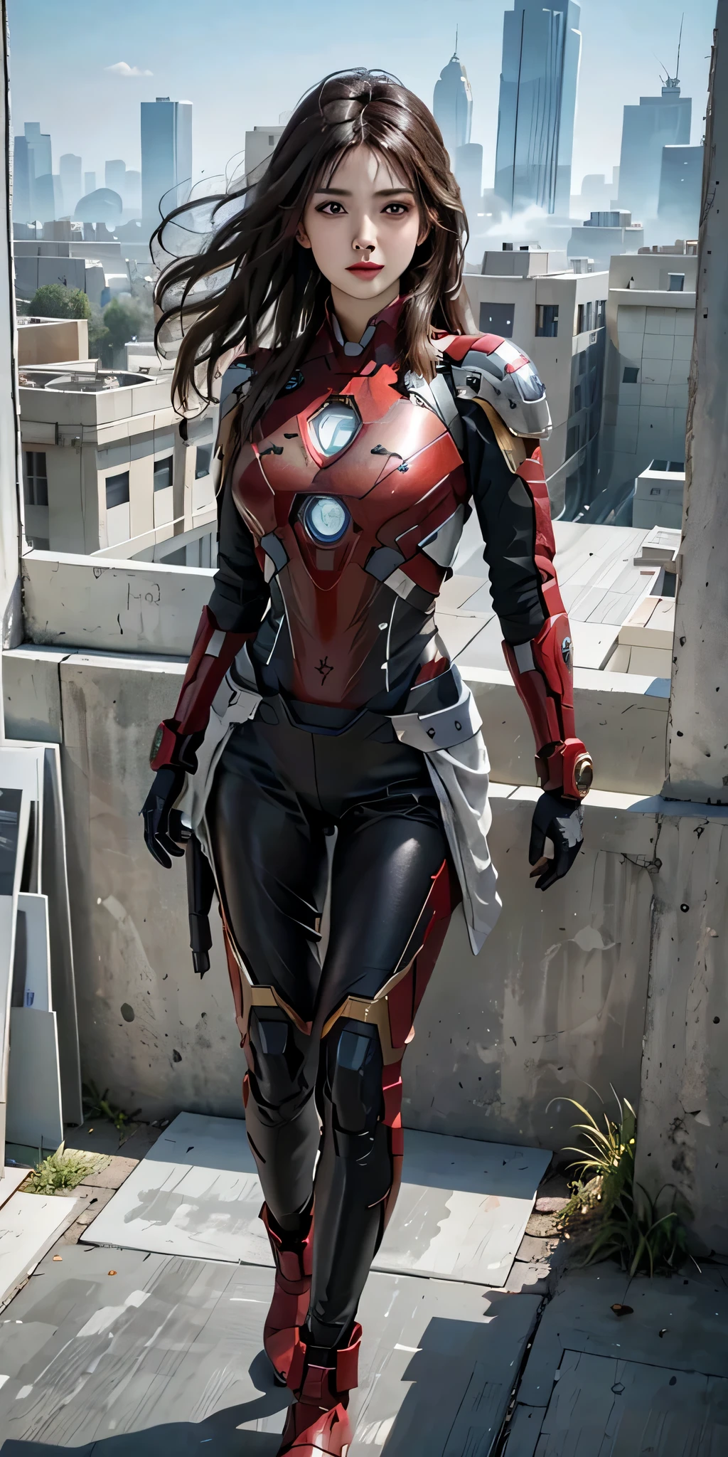 (1girl:1.3), solo,__body-parts__, official art, unity 8k wallpaper, ultra detailed, beautiful and aesthetic, beautiful, masterpiece, best quality, RAW, masterpiece, super fine photo,, best quality, super high Resolution, photorealistic, sunlight, full body portrait, stunningly beautiful,, dynamic pose, delicate face, vibrant eyes, (side view), she is wearing a futuristic Iron Man mech, red and gold, Highly detailed abandoned warehouse background, detailed face, detailed complex busy background, messy, gorgeous, milky, high detailed skin, realistic skin details, visible pores, sharp focus, volumetric fog, 8k uhd, dslr camera, High quality, film grain, fair skin, photorealism, lomography, sprawling metropolis in a futuristic dystopia, view from below, translucent