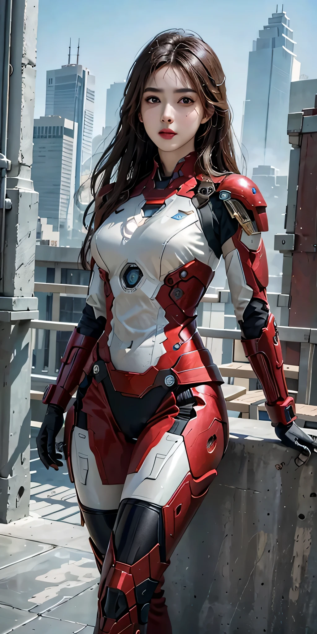 (1girl:1.3), solo,__body-parts__, official art, unity 8k wallpaper, ultra detailed, beautiful and aesthetic, beautiful, masterpiece, best quality, RAW, masterpiece, super fine photo,, best quality, super high Resolution, photorealistic, sunlight, full body portrait, stunningly beautiful,, dynamic pose, delicate face, vibrant eyes, (side view), she is wearing a futuristic Iron Man mech, red and gold, Highly detailed abandoned warehouse background, detailed face, detailed complex busy background, messy, gorgeous, milky, high detailed skin, realistic skin details, visible pores, sharp focus, volumetric fog, 8k uhd, dslr camera, High quality, film grain, fair skin, photorealism, lomography, sprawling metropolis in a futuristic dystopia, view from below, translucent