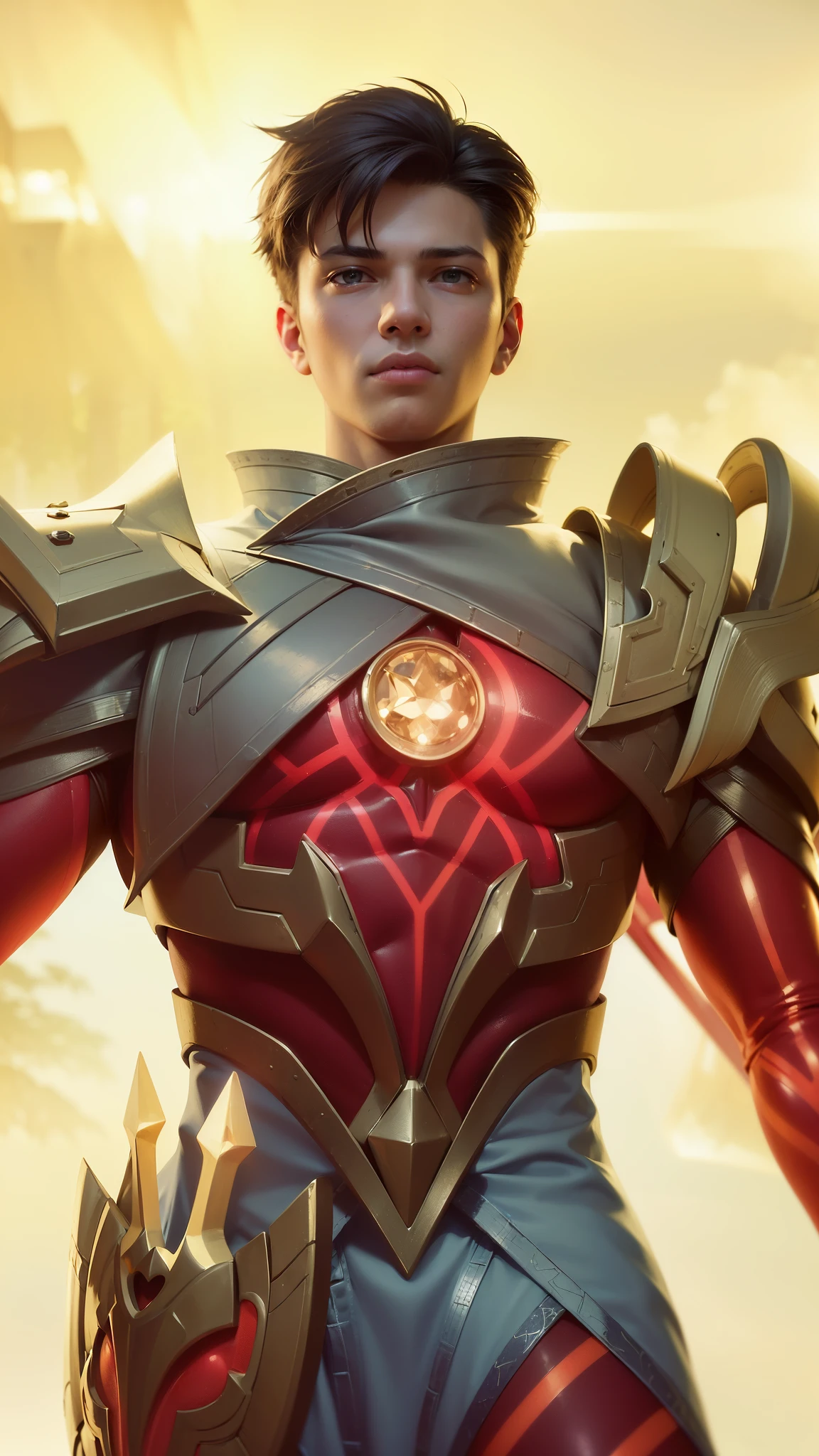 a close up of a boy in a suit with a glowing light, 8 k hd wallpaperjpeg artifact, 8k hd wallpaperjpeg artifact, artgerm detailed, fantasy rpg symmetrical portrait, paladin golden armor, guildwar artwork, extremely detailed artgerm, kaladesh concept art. mechanical, dressed in light armor, masterpiece, ((perfect eyes)) best quality, (semirealism:1.9), beautiful lighting, (extremely detailed CG unity 4k fhd wallpaper), High Detail, Sharp focus, dramatic outdoors, 1 boy ,19 years, light yellow eyes, 8k, ultra hd, ultra detailed texture, hyper realistic, masterpiece, detailed texture, detailed face, detailed skin, detailed lighting, (photorealistic:1.5), best quality, beautiful lighting, cinematic lighting, professional lighting, ultra highres, realistic, detailed hair, real hair, high quality, (realskin:1.5), extremely detailed, finely detail, ultra-detailed