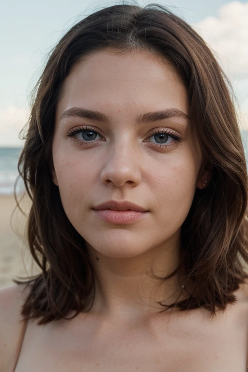 ((best quality)), ((masterpiece)), (detailed), perfect face, young woman, brunette, blue eyes, on the beach in Australia
