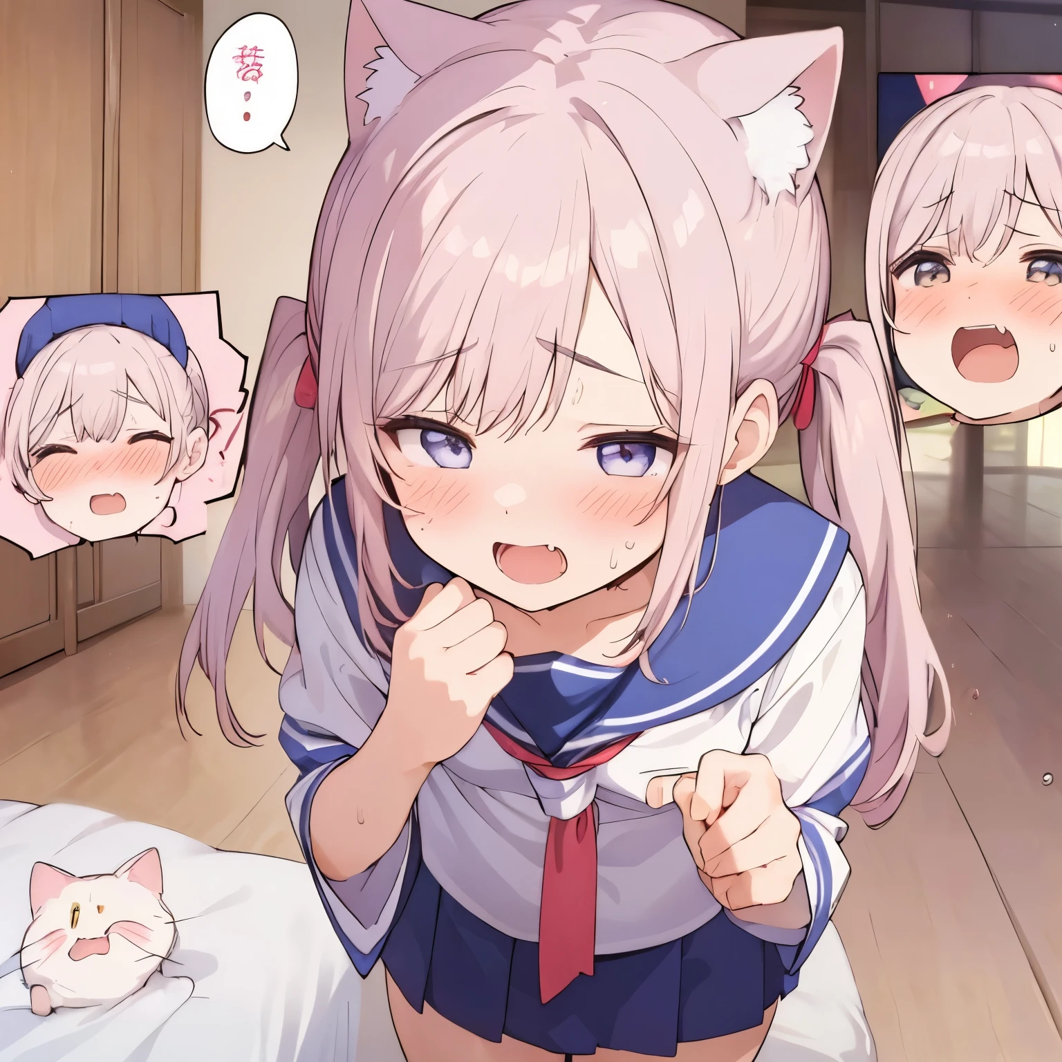 ((Two Japanese Girls、Cat ear)), ( small)), ((Facial expressions are random、various expressions、joy, anger, sadness))、long hair、One knot、twin tails, 最high quality, high quality, Highly detailed 8K wallpaper,beautiful eyes、かわいいWatery eye、（Hidden sex）、A quiet and innocent girl、An innocent girl who knows nothing、A girl who is not good at sex、（Called by the teacher for insemination sex、My teacher raped me and I felt good、I want to get pregnant、I want you to ejaculate a lot into my uterus）、Twitching hips、Sloshing pussy、rape、cute girls、Cute kids、cute nipples、(look away、Close eyelids、anxiety、small口、Watery eye)、cute chest、（Standing doggy style sex、A large amount of semen was ejaculated into the uteruy belly gets bigger like a pregnant woman&#39;s）、No modification、(small breasts、big belly、、younger sister、Next year、female primary school student、Immature young girl、disheveled clothes)、（No underwear）、small breasts、（a lot of sweat）、(high school girl、Belly with sperm stored in uterus、A girl who is into sex、cute thighs、Shiniest thighs、barefoot、Wet pussy）、(troubled face、Grinning face、Small fangs）、（Being called by the teacher many times、Seeded）、（During the rape、How it was violated、A face showing fertilization）、Life-size、The camera is a little lower、Seeding press、