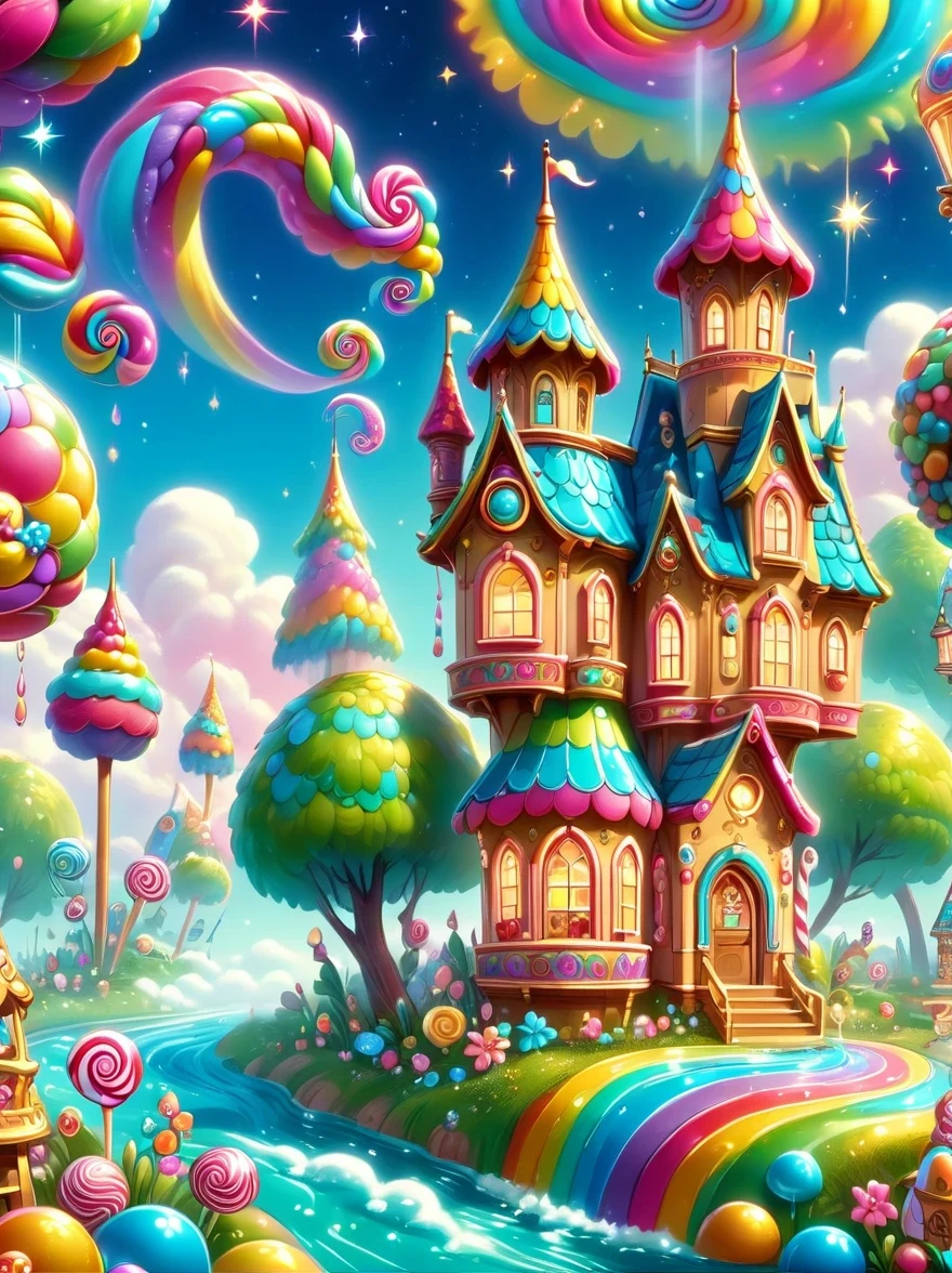 Disney World full of candy(Candy Princess:1.5),Beautiful Candy Princess,cute princess,beautiful big eyes, mischief_Smile, charming_full outfit, A full of fantasy candy wonderland,Vibrant,Colorful,Glittering sugar sculptures,Lollipop tree,Candy Cane Road,cotton candy cloud,A magical castle made of candy,candy fountain,Candy Rainbow Sky,The air is filled with laughter,A candy carousel,There are gummy bears and licorice horses,Candy theme rides and attractions,A chocolate river flows through the park,Candy theme characters,Ice Cream Hill,Bubblegum Beach,Candy wrappers blowing in the wind,A candy theme with confetti made of candy,Candy Princess dancing in a candy dress,Candy theme's fireworks lit up the night sky,The air is filled with a sweet aroma,Treasure those sugar-coated memories。(best quality,Super detailed,Reality,vivid colors,high dynamic range,candy theme,Full of fantasy,Vibrant,Magical Lights)