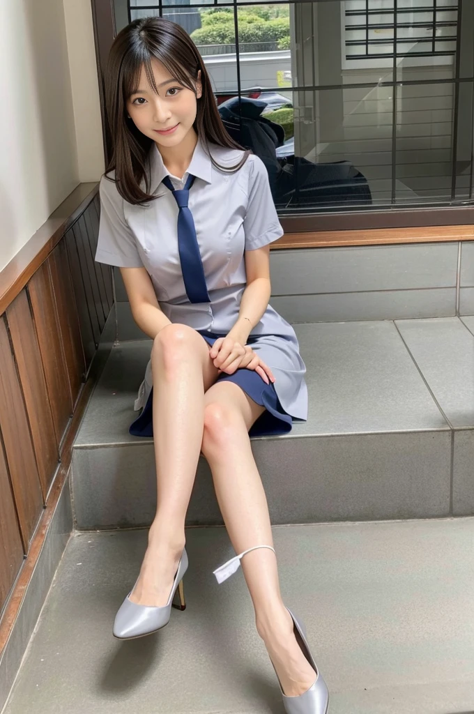 Japanese beauty、A slip is visible from under her office uniform., Not wearing a skirt, business clothes, woman wearing office dress, Work clothes, Work clothes, catalog photo, from me, Detailed image, business clothes装, Image Center, grey, Slip is visible、Chemise in sight、