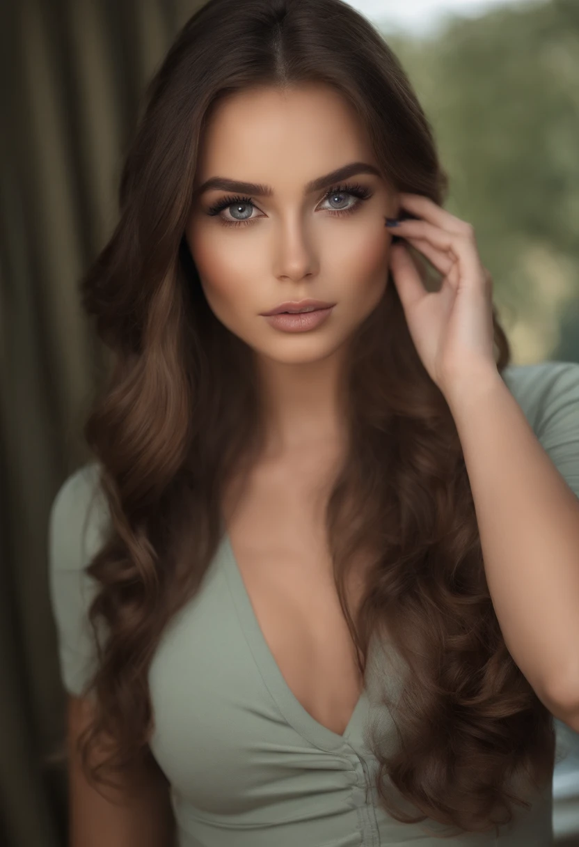 arafed femme pleinement , Fille sexy aux yeux marrons, ultra realistic, meticulously detailed, Portrait de Sophie Mudd, cheveux noirs et grands yeux, selfie d&#39;une jeune femme, yeux de la chambre, Violette Myers, sans maquillage, maquillage naturel, regarder directement la caméra, visage avec artgram, maquillage subtil, superbe photo de tout le corps à genoux sur le lit, dans la chambre, medium to large bust latina