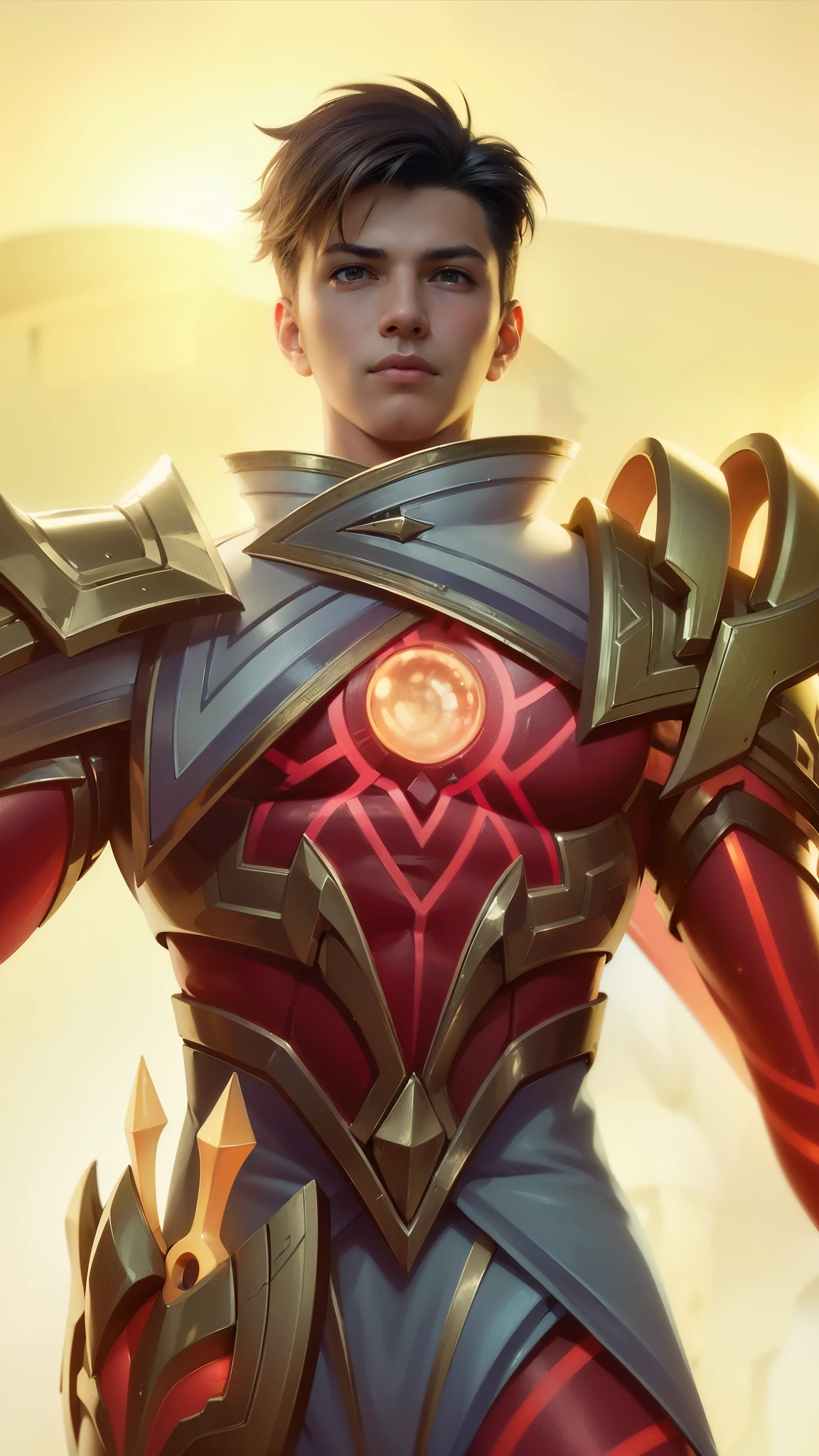 a close up of a boy in a suit with a glowing light, 8 k hd wallpaperjpeg artifact, 8k hd wallpaperjpeg artifact, artgerm detailed, fantasy rpg symmetrical portrait, paladin golden armor, guildwar artwork, extremely detailed artgerm, kaladesh concept art. mechanical, dressed in light armor, masterpiece, ((perfect eyes)) best quality, (semirealism:1.9), beautiful lighting, (extremely detailed CG unity 4k fhd wallpaper), High Detail, Sharp focus, dramatic outdoors, 1 boy ,19 years, light yellow eyes, 8k, ultra hd, ultra detailed texture, hyper realistic, masterpiece, detailed texture, detailed face, detailed skin, detailed lighting, (photorealistic:1.5), best quality, beautiful lighting, cinematic lighting, professional lighting, ultra highres, realistic, detailed hair, real hair, high quality, (realskin:1.5), extremely detailed, finely detail, ultra-detailed