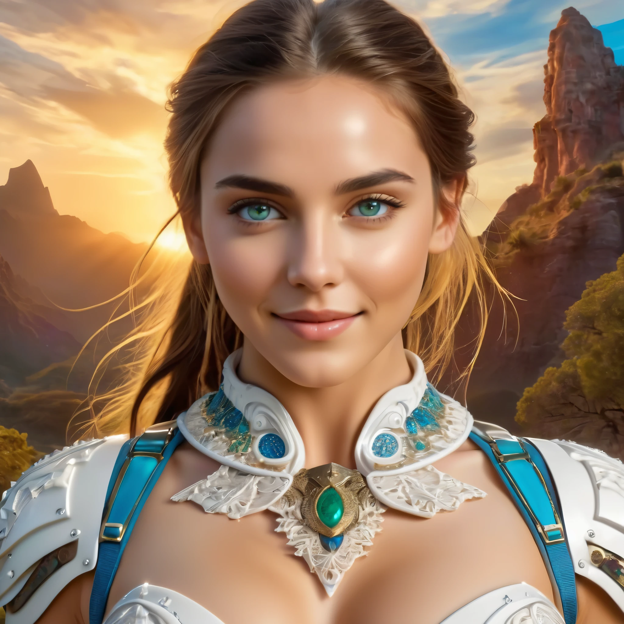 (best quality,4k,8k,highres,masterpiece:1.2),ultra-detailed,(realistic,photorealistic,photo-realistic:1.37),Official art, (1 beautiful teenage Italian girl:1.1), (wearing detailed white bodyarmor with beautiful fractal or marble design:1.3), (seductive smile:1.1), (captivating smile1.2), ((High quality)), ((Detailed)), ((Fantasy)), Blue Plasma Brain, Green Plasma Body, Vulgarity, beutiful breast, obscenity, (Lewd smile:1.2), coarse, Obscene, mean, (raunchy:1.2), (Immoral:1.2), Lachish, (small breasts with beautiful raised areolas:1.3), (Cameltoe), (Expression of ecstasy:1.2), (Incredibly beautiful nature background:1.6), (18 years old:1.5), (Sexy and glamorous:1.1), (A coquettish expression:1.1), (seductively smiling:1.1), (Full body), (erotic posing:1.5), (showing her armpit:1.4), Beautiful seductive face, Portrait, (Thick eyebrows:0.7), (detailed large iridescent eyes:1.4), Beautiful eyes with fine symmetry, Intimate face, (ultra detailed skin texture:1.1), pale skin, Perfect Anatomy, (Beautiful toned body:1.1), Hair Bow, (Moist skin:1.2), no makeup, dark circles, Focus Face, good-looking, (Emilia Clark:0.6) (Emma watson:0.3),(Jennifer Connelly:0.4), (sensual face:1.3), Elegant face, Dolce, (Around her neck is a simple necklace of exquisite workmanship), (Bioluminescence with brilliant brilliance:1.3), (Luminous magic circle:1.2), Shining majestic cloud masses and sky, lightning bolt, Epic Realistic, (Greg Rutkowski:0.2), (teal and orange:0.4), (Art Station:1.5), Cinematic, (nfsw:1.3), Hyper Detailed, natural Lighting, (Intricate details:1.1),