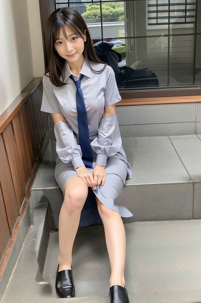 Japanese beauty、A slip is visible from under her office uniform., Not wearing a skirt, business clothes, woman wearing office dress, Work clothes, Work clothes, catalog photo, from me, Detailed image, business clothes装, Image Center, grey, Slip is visible、Chemise in sight、