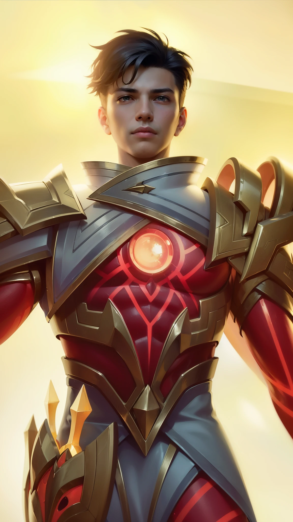 a close up of a boy in a suit with a glowing light, 8 k hd wallpaperjpeg artifact, 8k hd wallpaperjpeg artifact, artgerm detailed, fantasy rpg symmetrical portrait, paladin golden armor, guildwar artwork, extremely detailed artgerm, kaladesh concept art. mechanical, dressed in light armor, masterpiece, ((perfect eyes)) best quality, (semirealism:1.9), beautiful lighting, (extremely detailed CG unity 4k fhd wallpaper), High Detail, Sharp focus, dramatic outdoors, 1 boy ,19 years, light yellow eyes, 8k, ultra hd, ultra detailed texture, hyper realistic, masterpiece, detailed texture, detailed face, detailed skin, detailed lighting, (photorealistic:1.5), best quality, beautiful lighting, cinematic lighting, professional lighting, ultra highres, realistic, detailed hair, real hair, high quality, (realskin:1.5), extremely detailed, finely detail, ultra-detailed