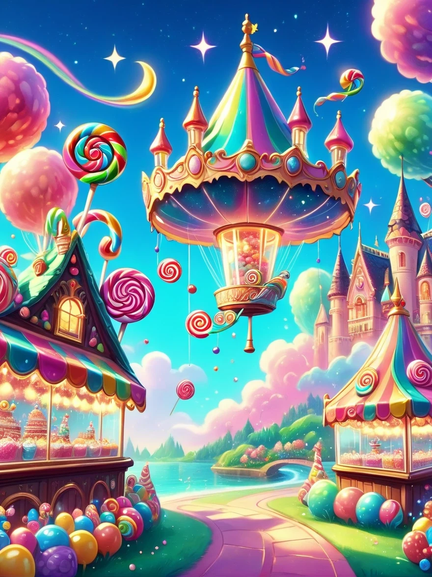Disney World full of candy(Candy Princess:1.5),Beautiful Candy Princess,cute princess,beautiful big eyes, mischief_Smile, charming_full outfit, A full of fantasy candy wonderland,Vibrant,Colorful,Glittering sugar sculptures,Lollipop tree,Candy Cane Road,cotton candy cloud,A magical castle made of candy,candy fountain,Candy Rainbow Sky,The air is filled with laughter,A candy carousel,There are gummy bears and licorice horses,Candy theme rides and attractions,A chocolate river flows through the park,Candy theme characters,Ice Cream Hill,Bubblegum Beach,Candy wrappers blowing in the wind,A candy theme with confetti made of candy,Candy Princess dancing in a candy dress,Candy theme's fireworks lit up the night sky,The air is filled with a sweet aroma,Treasure those sugar-coated memories。(best quality,Super detailed,Reality,vivid colors,high dynamic range,candy theme,Full of fantasy,Vibrant,Magical Lights)