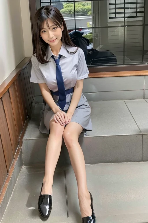 Japanese beauty、A slip is visible from under her office uniform., Not wearing a skirt, business clothes, woman wearing office dress, Work clothes, Work clothes, catalog photo, from me, Detailed image, business clothes装, Image Center, grey, The white slip is visible、A white chemise is visible、