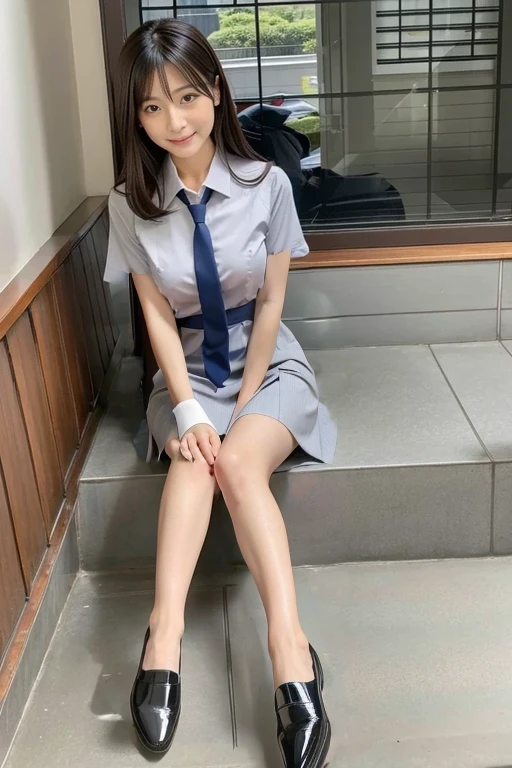 Japanese beauty、A slip is visible from under her office uniform., Not wearing a skirt, business clothes, woman wearing office dress, Work clothes, Work clothes, catalog photo, from me, Detailed image, business clothes装, Image Center, grey, The white slip is visible、A white chemise is visible、