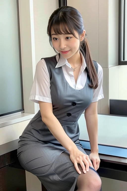 Japanese beauty、A slip is visible from under her office uniform., Not wearing a skirt, business clothes, woman wearing office dress, Work clothes, Work clothes, catalog photo, from me, Detailed image, business clothes装, Image Center, grey, Slip is visible、Chemise in sight、