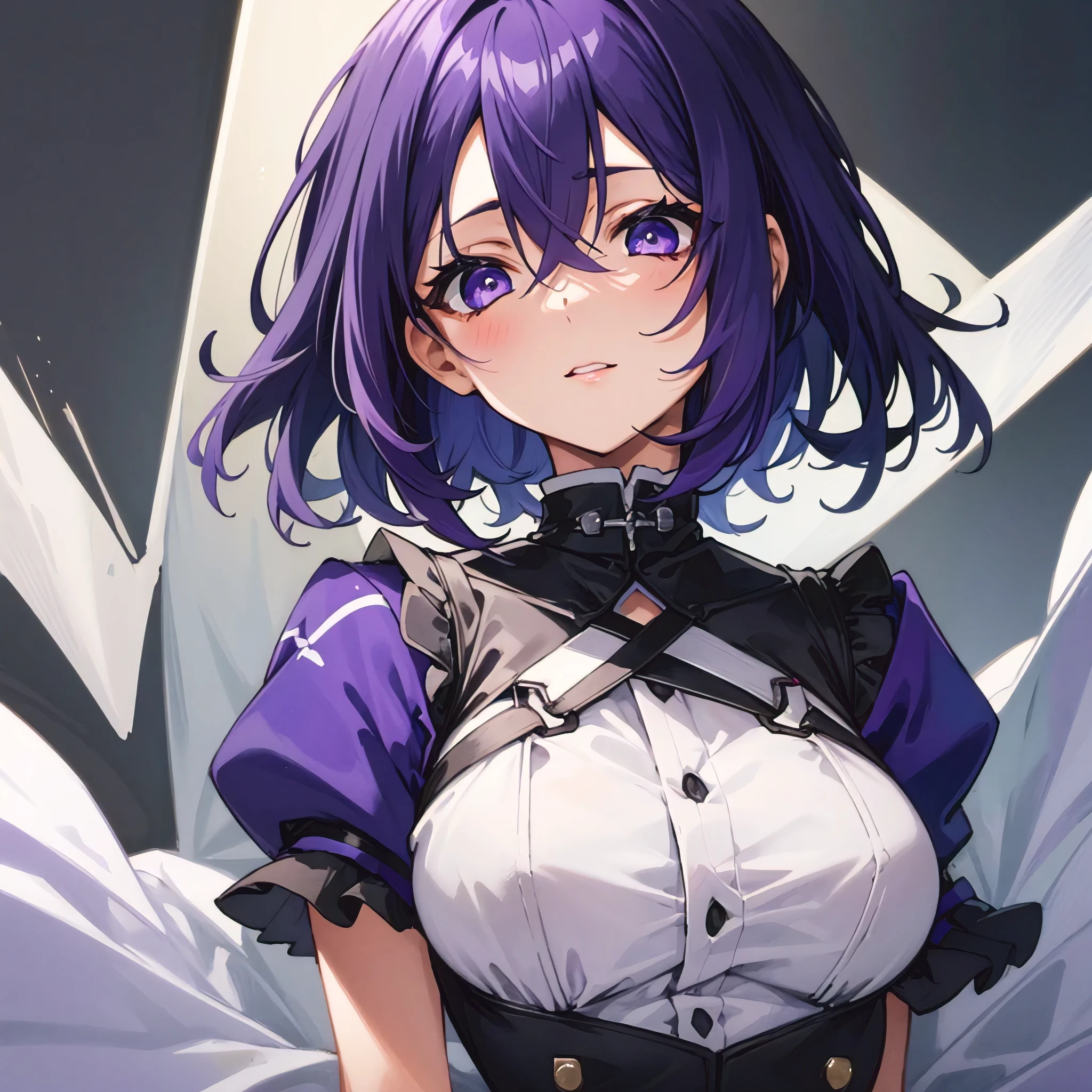 short hair,Girl with purple hair, Beautiful and detailed purple eyes,upper eye