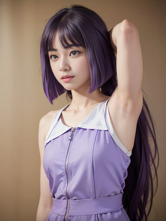 1girl, hinata hyuga, naked, pink pussy, smooth boob, long hair, purple hair, big boob, realistic, ultra detail, 70mm lens,