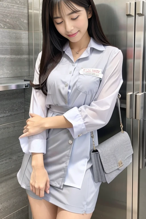 Japanese beauty、A slip is visible from under her office uniform., Not wearing a skirt, business clothes, woman wearing office dress, Work clothes, Work clothes, catalog photo, from me, Detailed image, business clothes装, Image Center, grey, Slip is visible、Chemise in sight、
