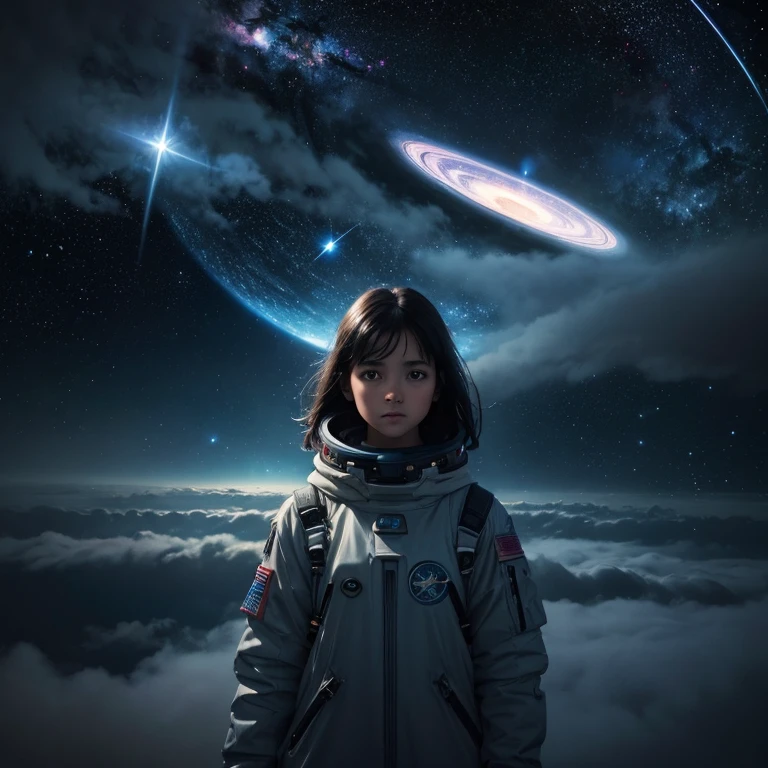 A girl with dark hair, dressed in special space clothes.The painting depicts celestial expanses filled with brilliant stars, interstellar clouds and twinkling planets. In the foreground is a rift into another world. Covered with a mystical fog that creates a mysterious atmosphere. high detail, high resolution,200k.
Fiku Bite, professional photo, beautiful, watercolor,aesthetic, realistic, neon lighting,3D.