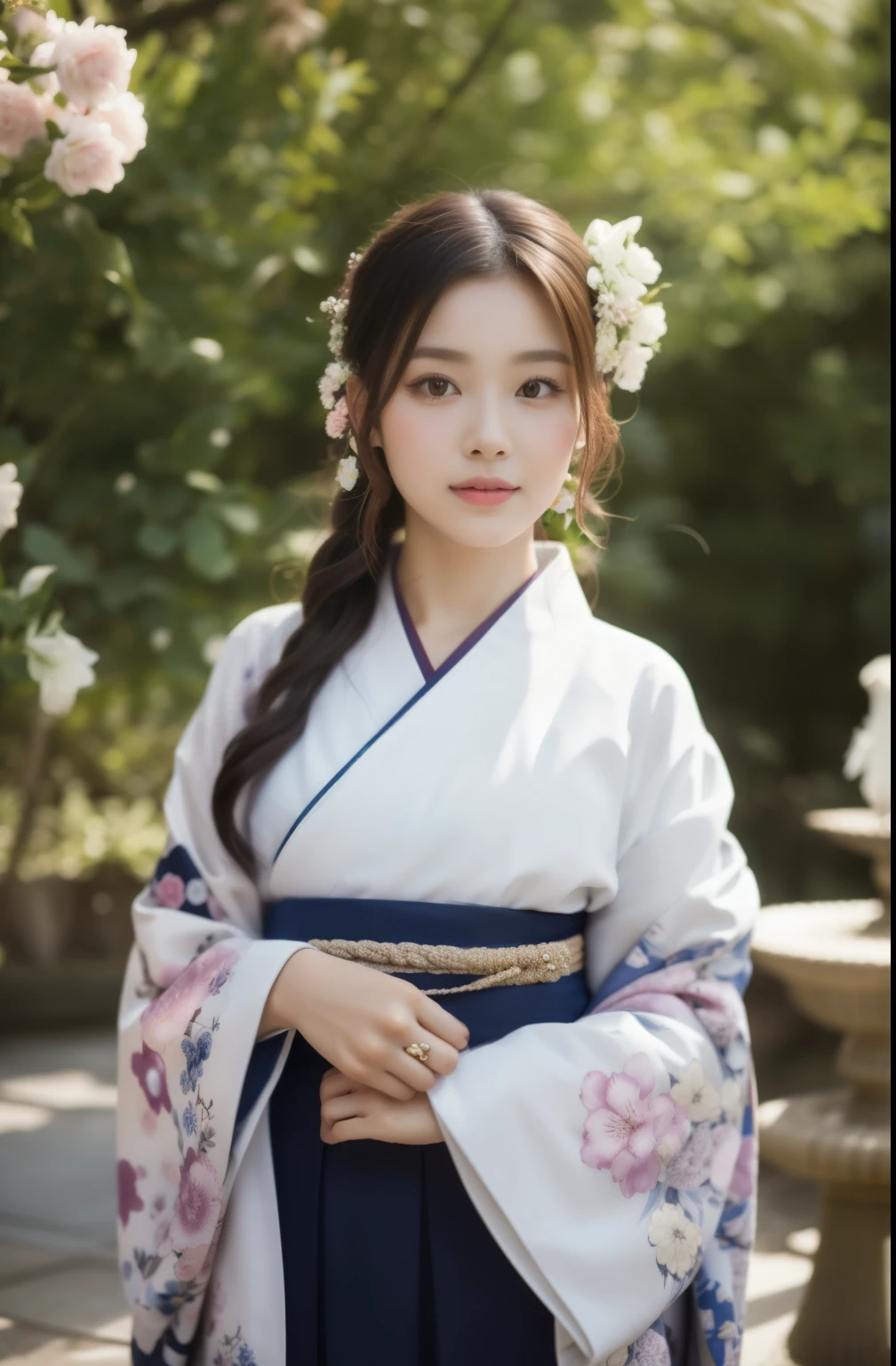 photorealistic,super realistic,extremely beautiful girl,very cute girl,beautiful asian girl,young girl,arafed asian woman in a kimono with flowers in her hair, in kimono, wearing kimono, palace , a girl in hanfu, hanfu, white hanfu, japanese kimono, japanese clothes, kimono, traditional japanese, wearing a kimono, pale and coloured kimono, wearing a haori, japaneese style, in a kimono, wearing royal kimono