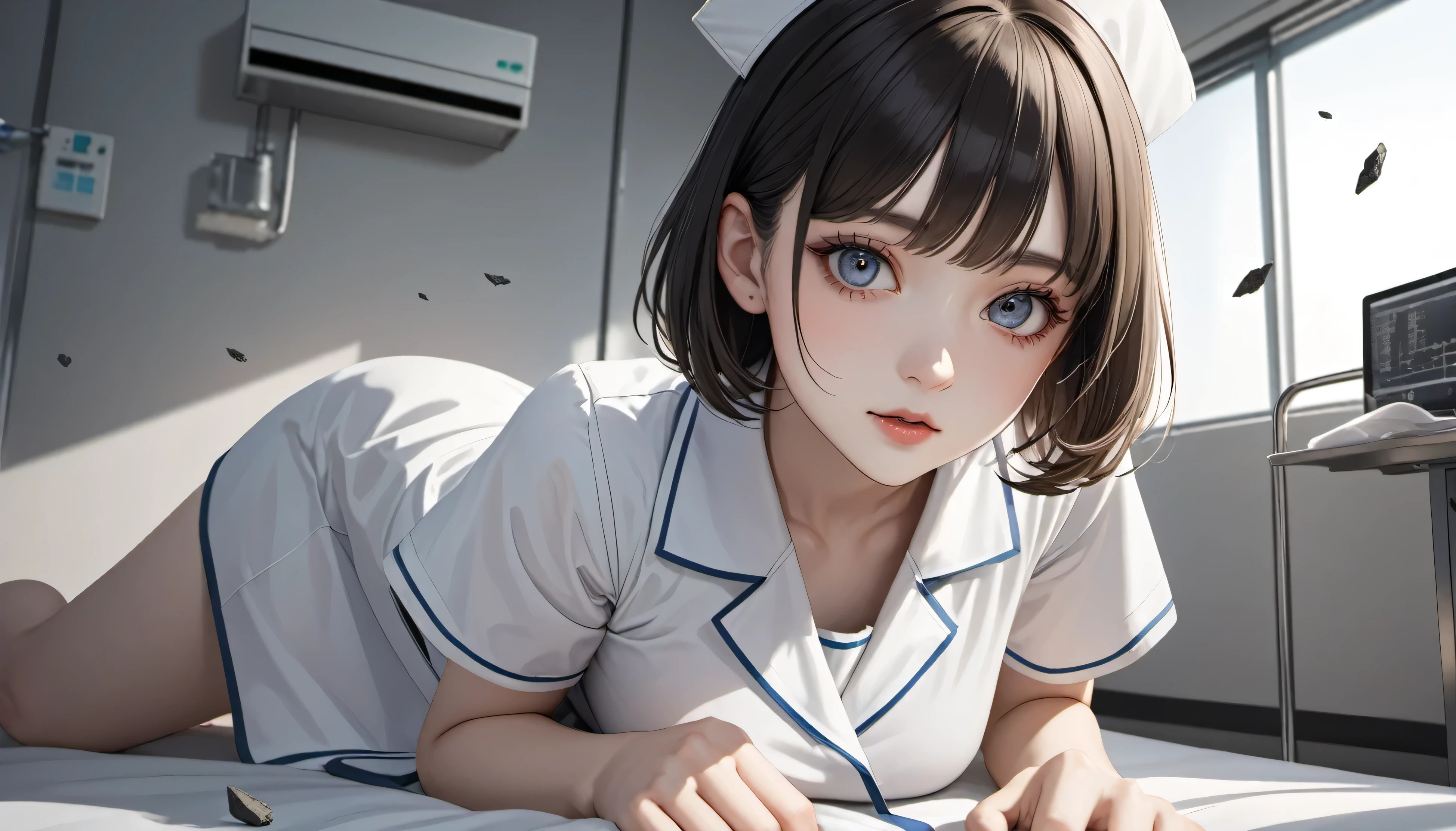 A girl laying on hospital bed, in a hospital.