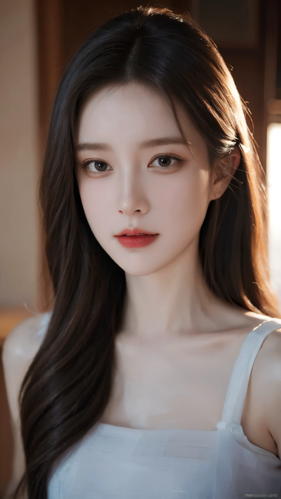 Long-haired Arafad woman wearing Organza Sleeveless Blouse Dress, Realistic digital art 4k, Realistic digital art 4k, Soft portrait shots in 8K, photorealism art style, photorealistic beautiful face, cinematic realistic portraits, Beautiful digital artwork, realistic beautiful face, realism art style, 3D rendering character art 8k, beautiful realistic face, Stunningly realistic graphics