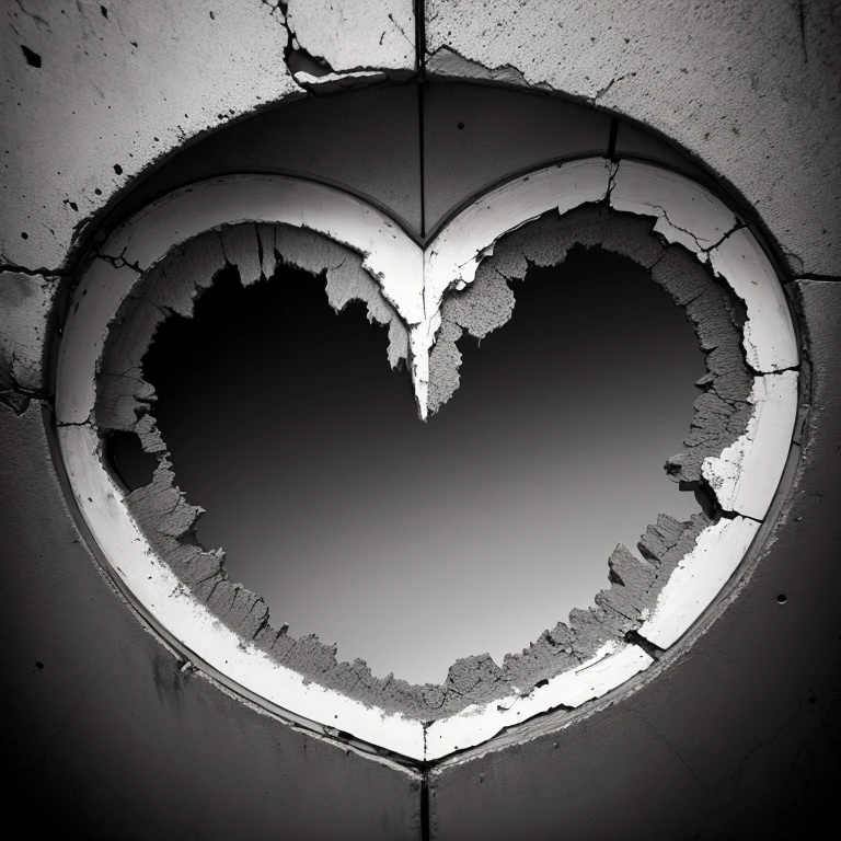 A background with a heart shaped hole, broken, monochromatic, depressing, sad