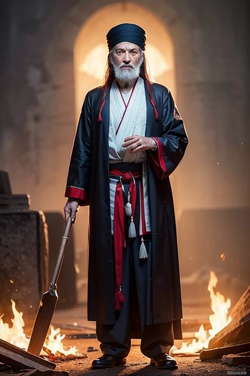 There is one ancient guru or teacher in the art form But show him in the anime formAnd in background show dark and this character look so powerful that people should be motivated by seeing him