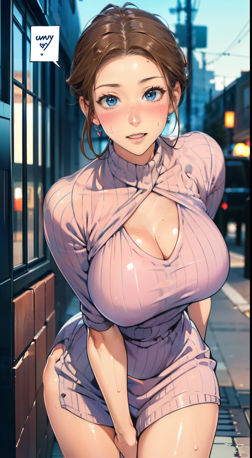 (be familiar with, masterpiece, highest quality, Complex),
cowboy shot, Kyoka Tachibana,
big breasts,
1 girl, alone, backyard、
cute eyes, beautiful face, perfect round butt,
fit and body, female pervert,
alone, pale skin,
blue eyes, ((beautiful mature woman)),
White vertical rib mini sweater dress、
enchanting smile, naughty face, Sweat, vapor, embarrassed, blush, Excited, ((spoken heart, Lines、gasp, Sound effect))
Best Sexual Poses, cover the crotch,
Snapshots in the city、Fashion magazine style、Street fashion magazine