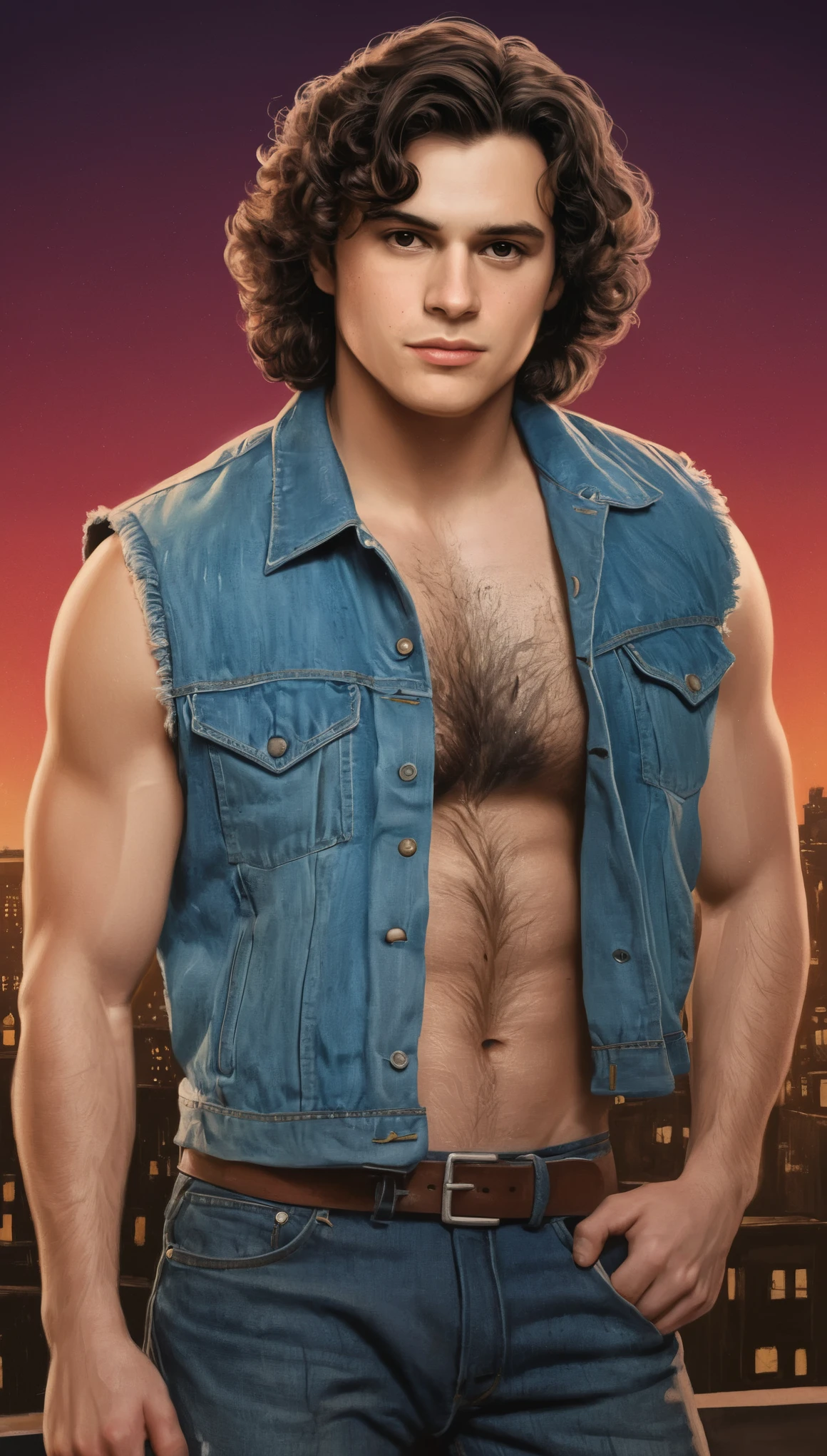 An 18-year-old boy bodybuilder, embodying the perfect fusion of Joey Lawrence and Cody Calafiore with long hair, exuding an aura of strength and confidence. Enhanced with HDR technology, this image depicts a true masterpiece, 4K resolution, flawless anatomy, 1950's roadhouse bar, night photography, neon