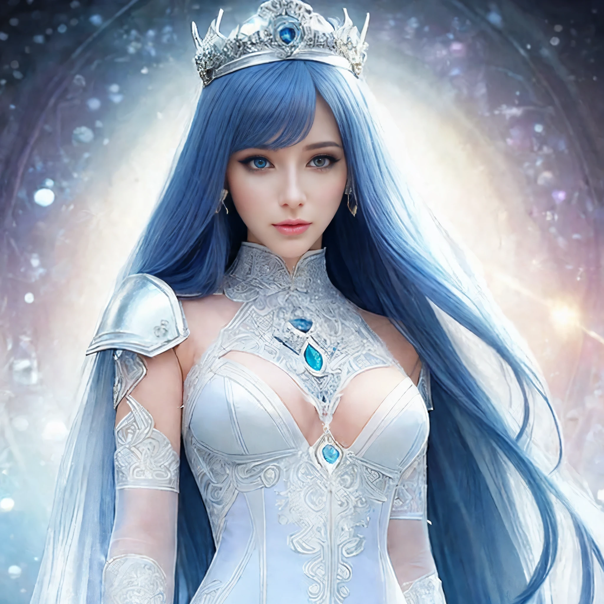 a close up of a woman with long blue hair wearing a tiable, a beautiful fantasy empress, ((a beautiful fantasy empress)), portrait knights of zodiac girl, beautiful and elegant elf queen, fantasy art style, alluring elf princess knight, 2. 5 d cgi anime fantasy artwork, fantasy beautiful, beautiful fantasy art, anime goddess, anime fantasy artwork