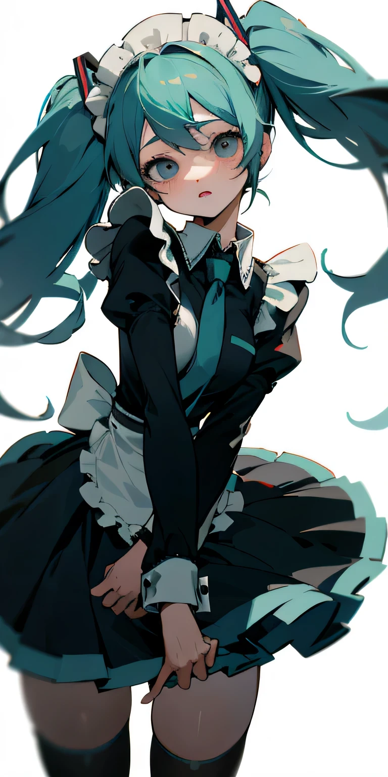 (((maid uniform)))), (((big deal)))), Drunk eyes, Hatsune Miku,