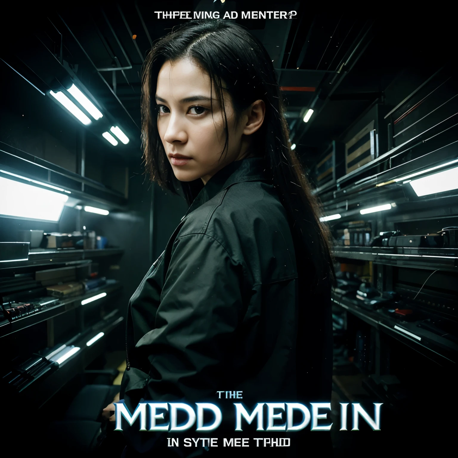 Background like matrix, in the middle text: Medieng, with effect. 