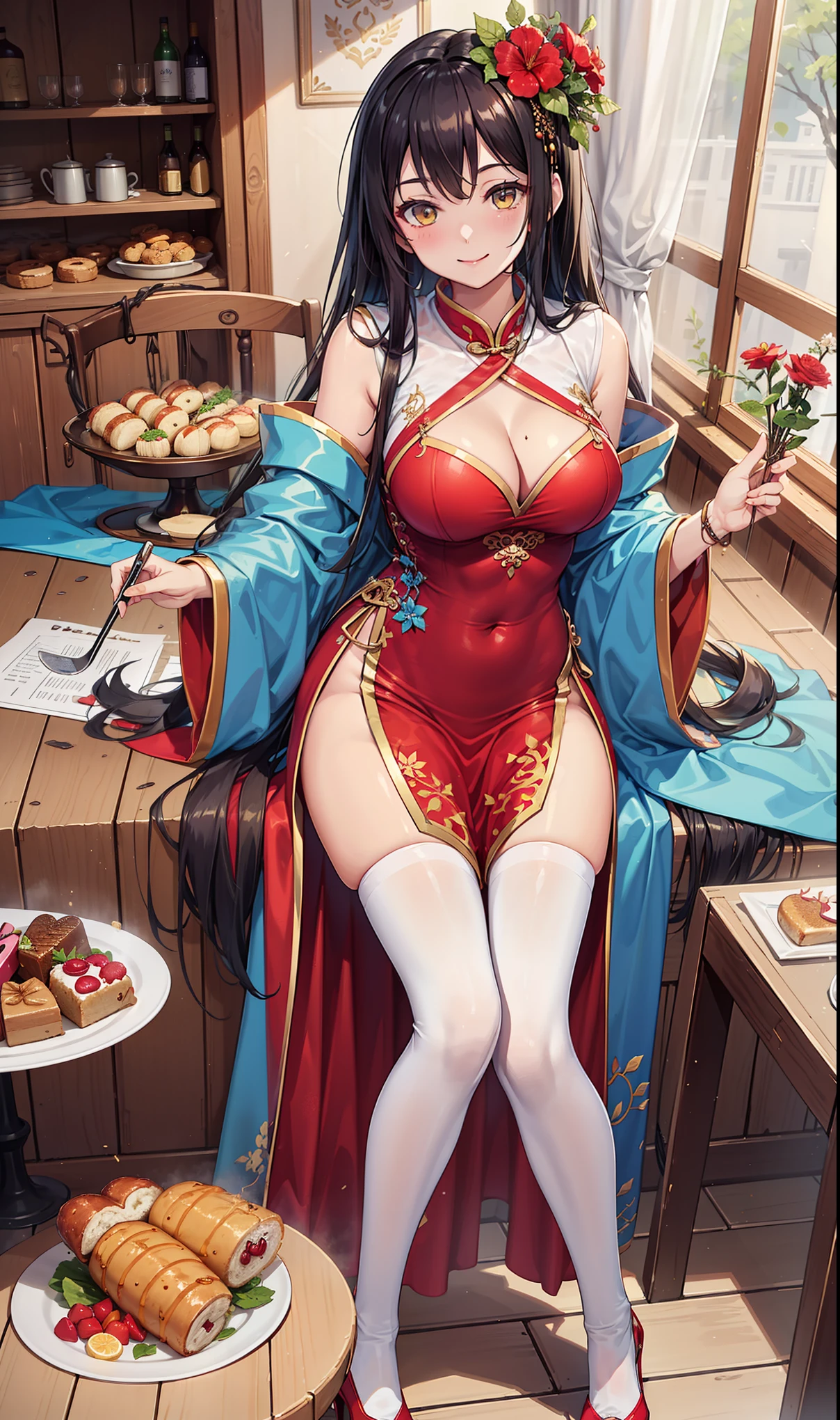 Hot mom,独奏,(:1.3),thick thight,upper legs,Wide buttock,dent in the skin,Double tail,curlies,ssmile,cheerfulness,(Red latex apron:1.2),cparted lips,plumw,Obscenity,exposed midriff,protruding areolas,gigantic cleavage breasts,4K,realistic humid skin,Armpits,Large curved hips,a variety of poses,Stick out a very long tongue,Fleshy figure,with perfect legs,Hypertrophic,protruding areolas,,Bronzed skin,detailed lips,bubble butt,Dewy,mouth drool,Lick,Place your fingers between your legs,Hungry and thirsty housewives,erected,Wrinkles,Clean the room,Eyes look at the lens,A shy look,Blushing aunt,Two braids,Smooth skin,Very meticulous clothes,Intriguing set,extremly high detail,A detailed face