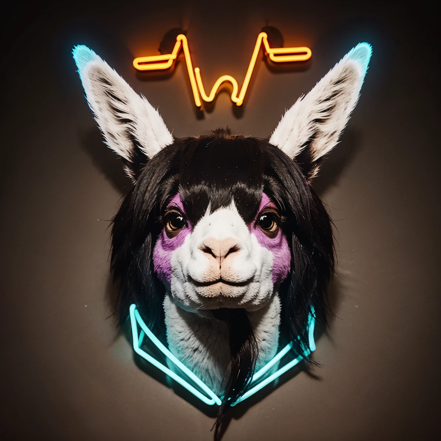 Design a llama head logo that only has neon borders