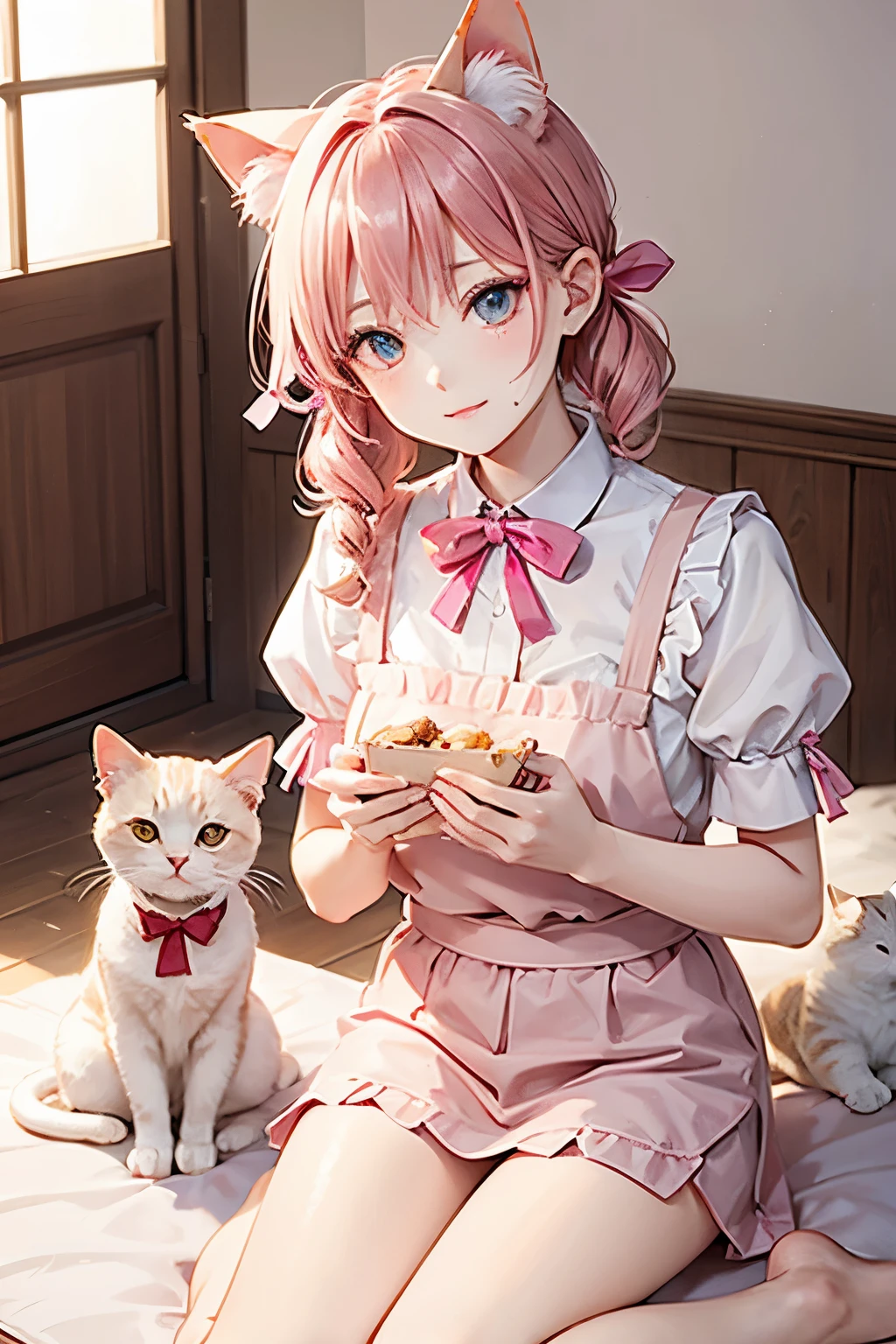 Almond tofu、Cat with pink ribbon