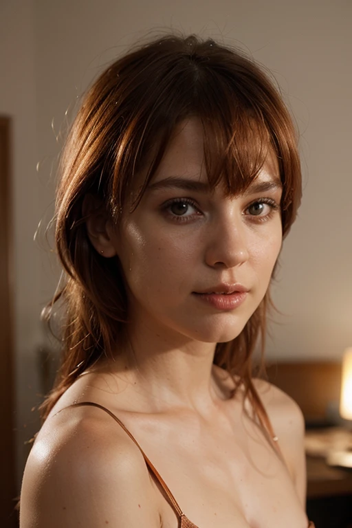 Photorealistic, copper/orange hair