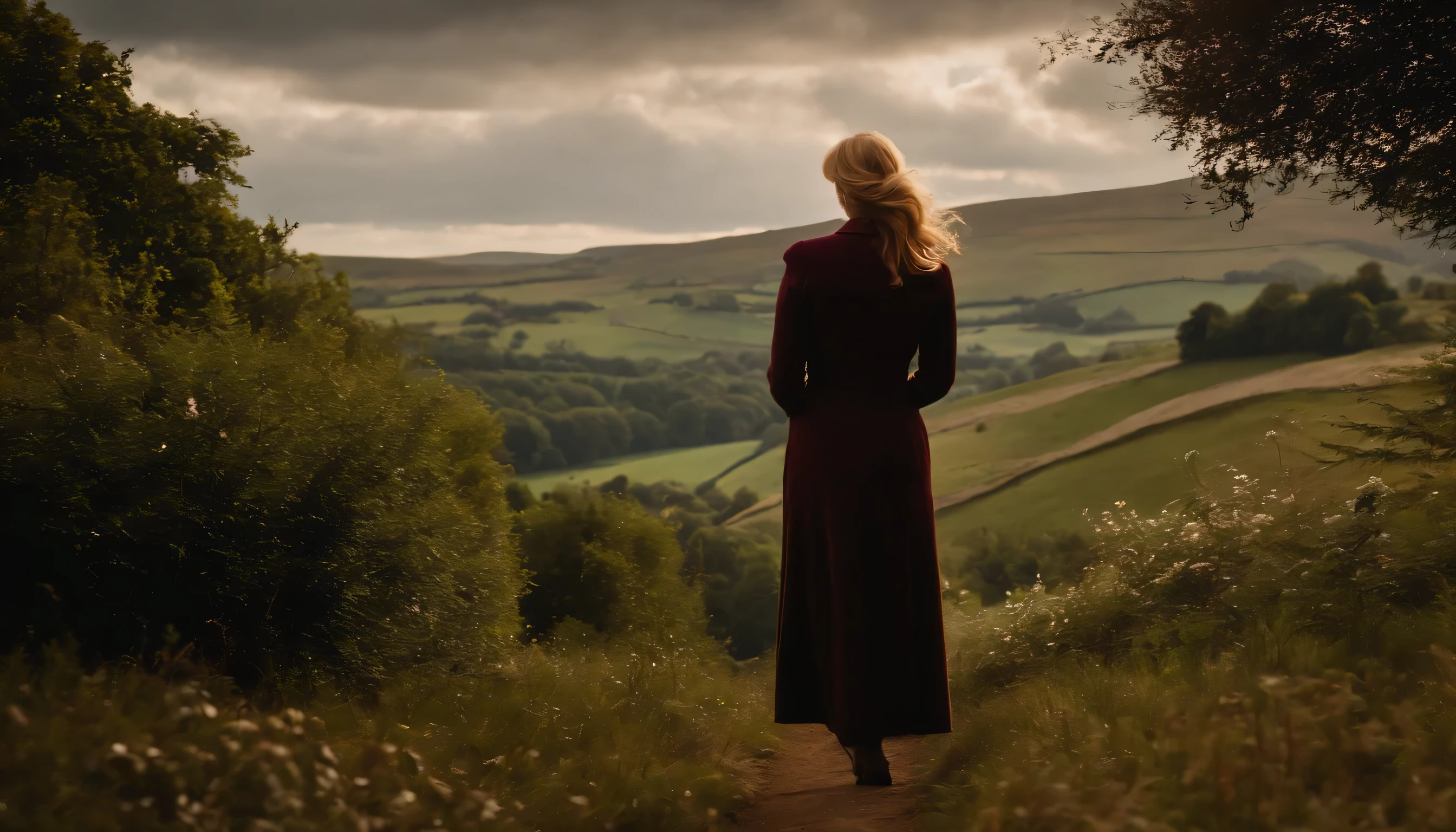 J. K. Rowling in nature, vast ground, writing Harry Potter