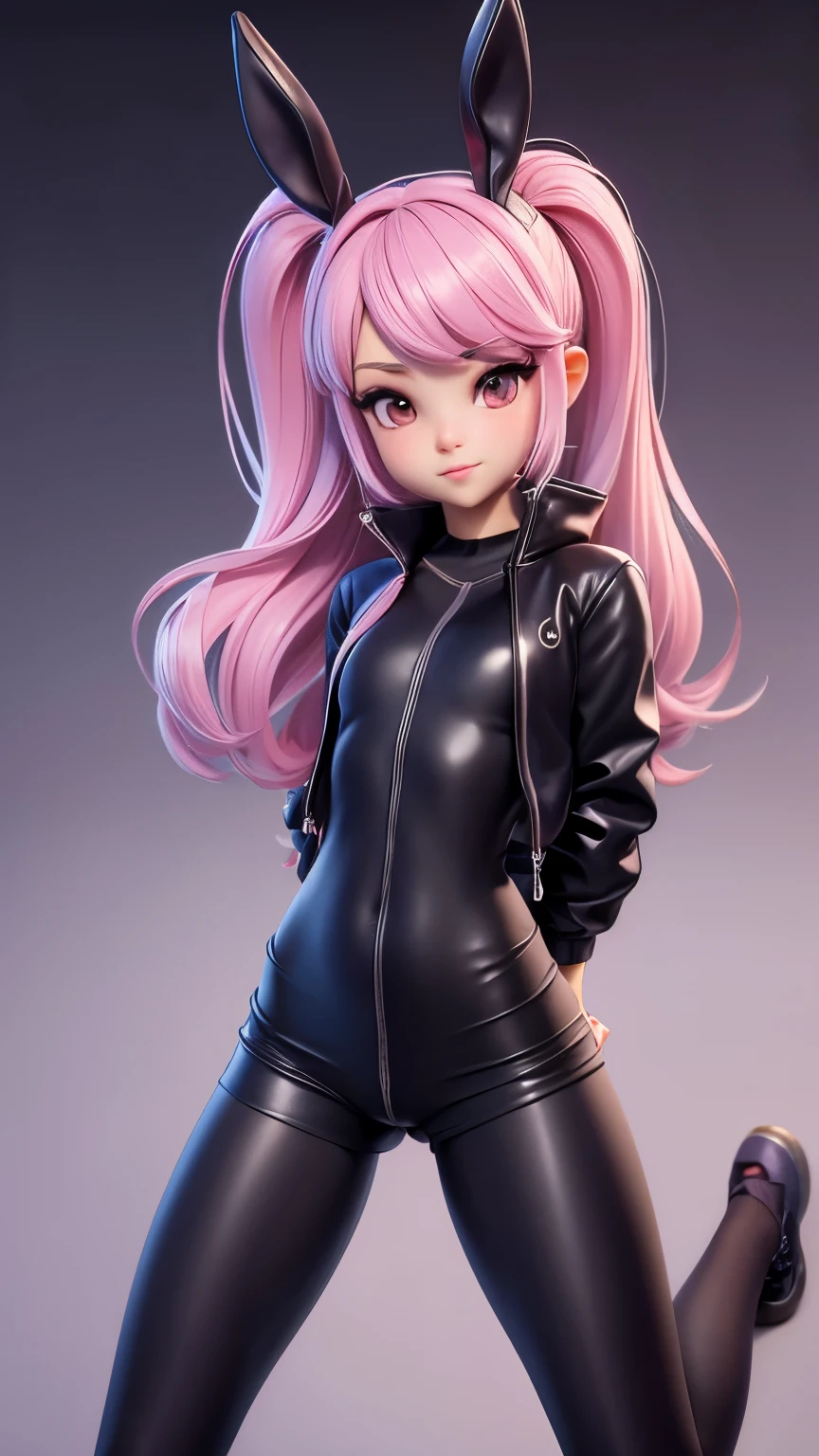 cute tiny bunny girl, small , leggings, miniskirt, tight clothes, hentai, open jacket, no top, spread legs